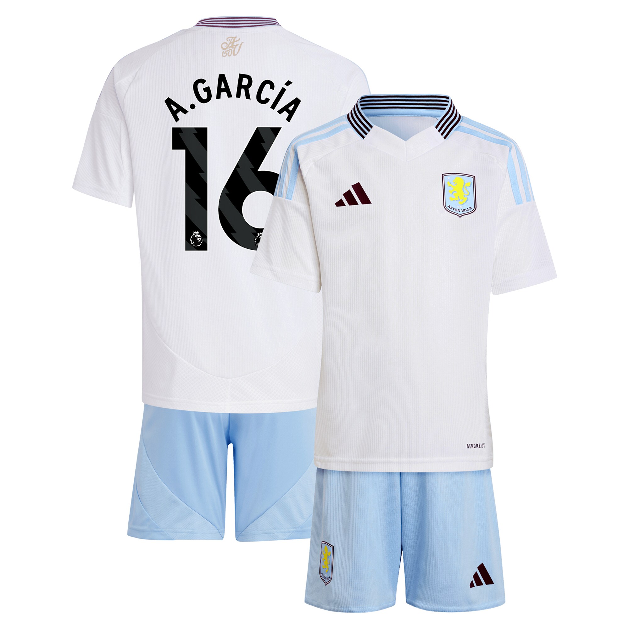 aston villa adidas away mini kit 2024-25 with a.garcía 16 printing Collection | Authentic Aston Villa Shirts