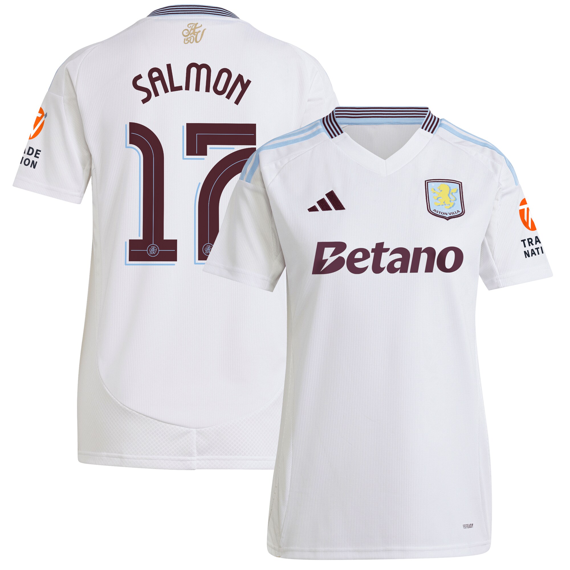 aston villa adidas away shirt 2024-25 – womens with salmon 17 cup printing Collection | Authentic Aston Villa Shirts