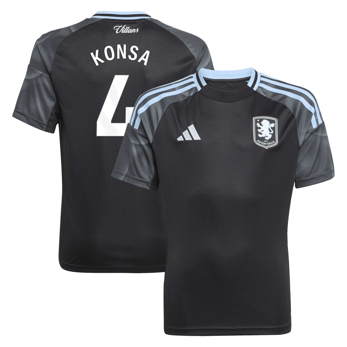 aston villa adidas away shirt 2025-26 – kids with konsa 4 printing Collection | Authentic Aston Villa Shirts