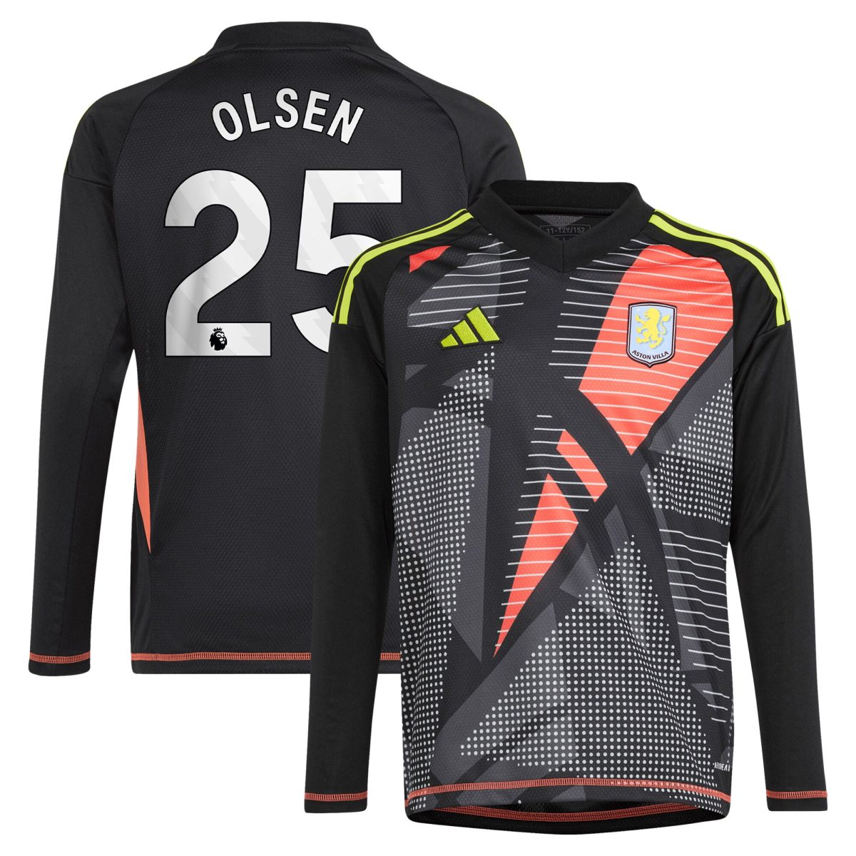 aston villa adidas goalkeeper shirt 2024-25 – long sleeve – kids with olsen 25 printing – 202029322 Collection | Authentic Aston Villa Shirts