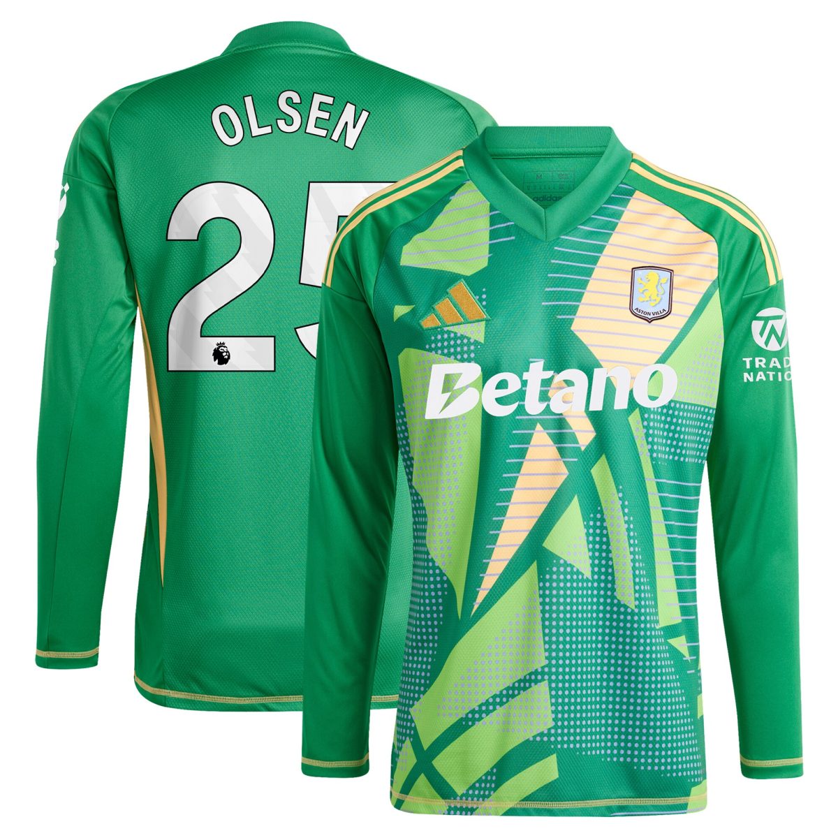 aston villa adidas goalkeeper shirt 2024-25 – long sleeve with olsen 25 printing Collection | Authentic Aston Villa Shirts