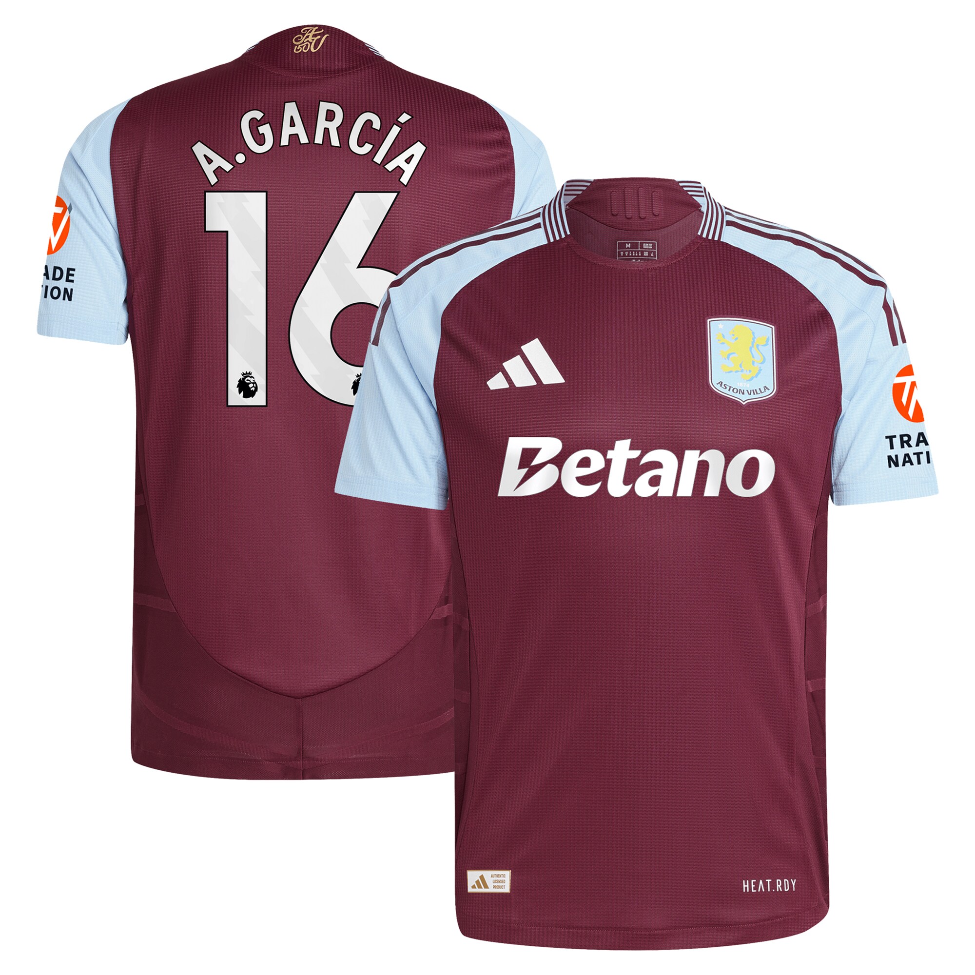 aston villa adidas home authentic shirt 2024-25 with a.garcía 16 printing Collection | Authentic Aston Villa Shirts