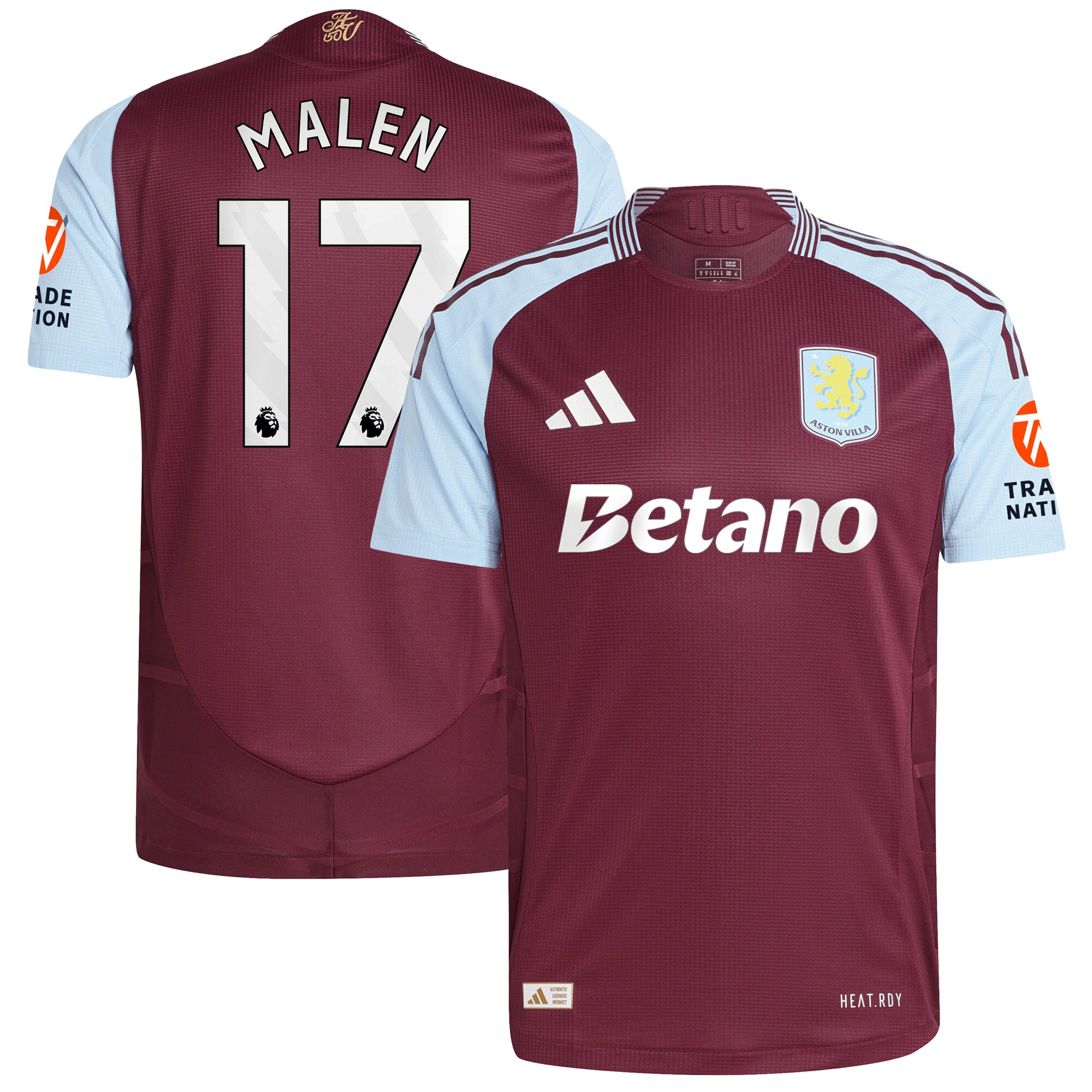 aston villa adidas home authentic shirt 2024-25 with malen 17 printing Collection | Authentic Aston Villa Shirts