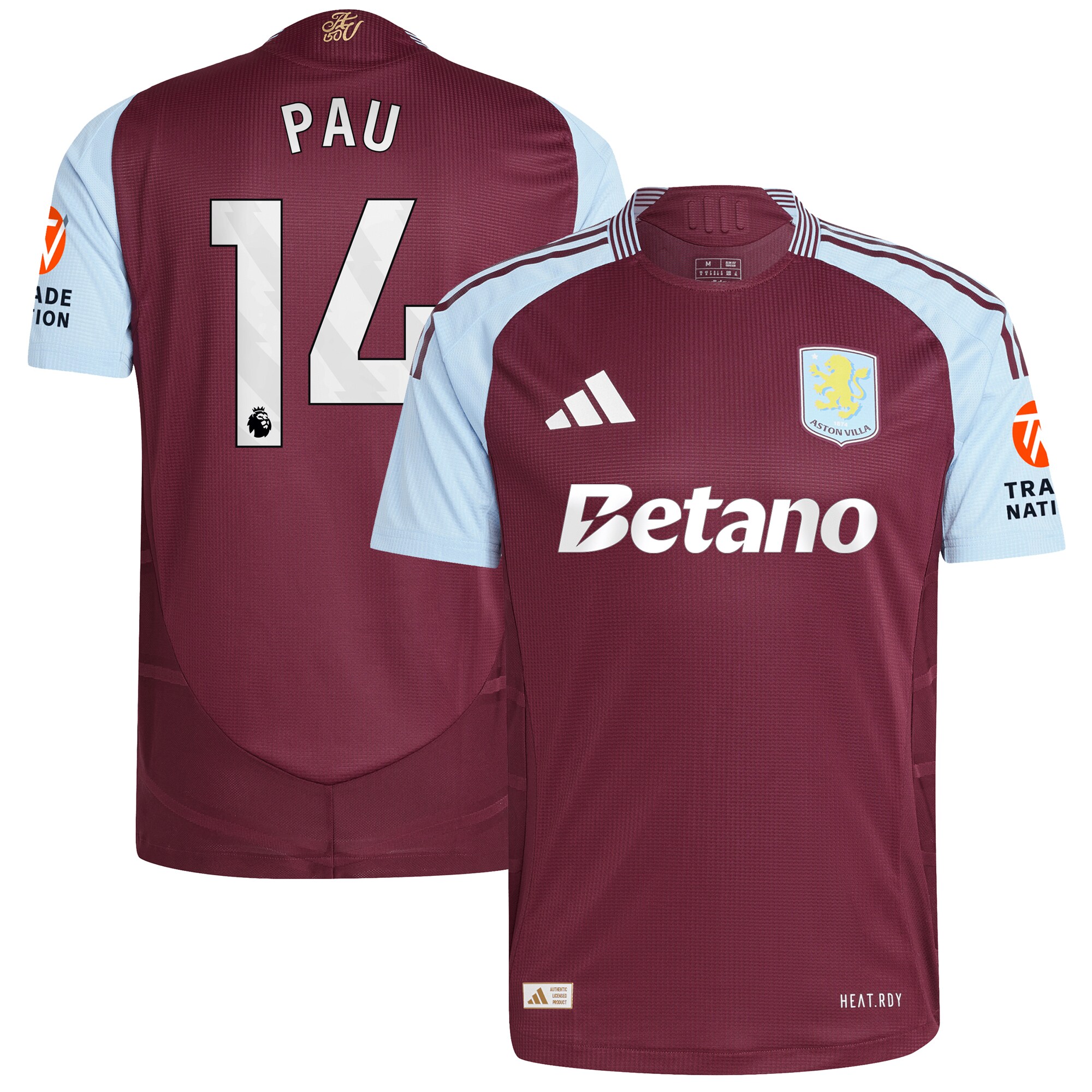 aston villa adidas home authentic shirt 2024-25 with pau 14 printing Collection | Authentic Aston Villa Shirts
