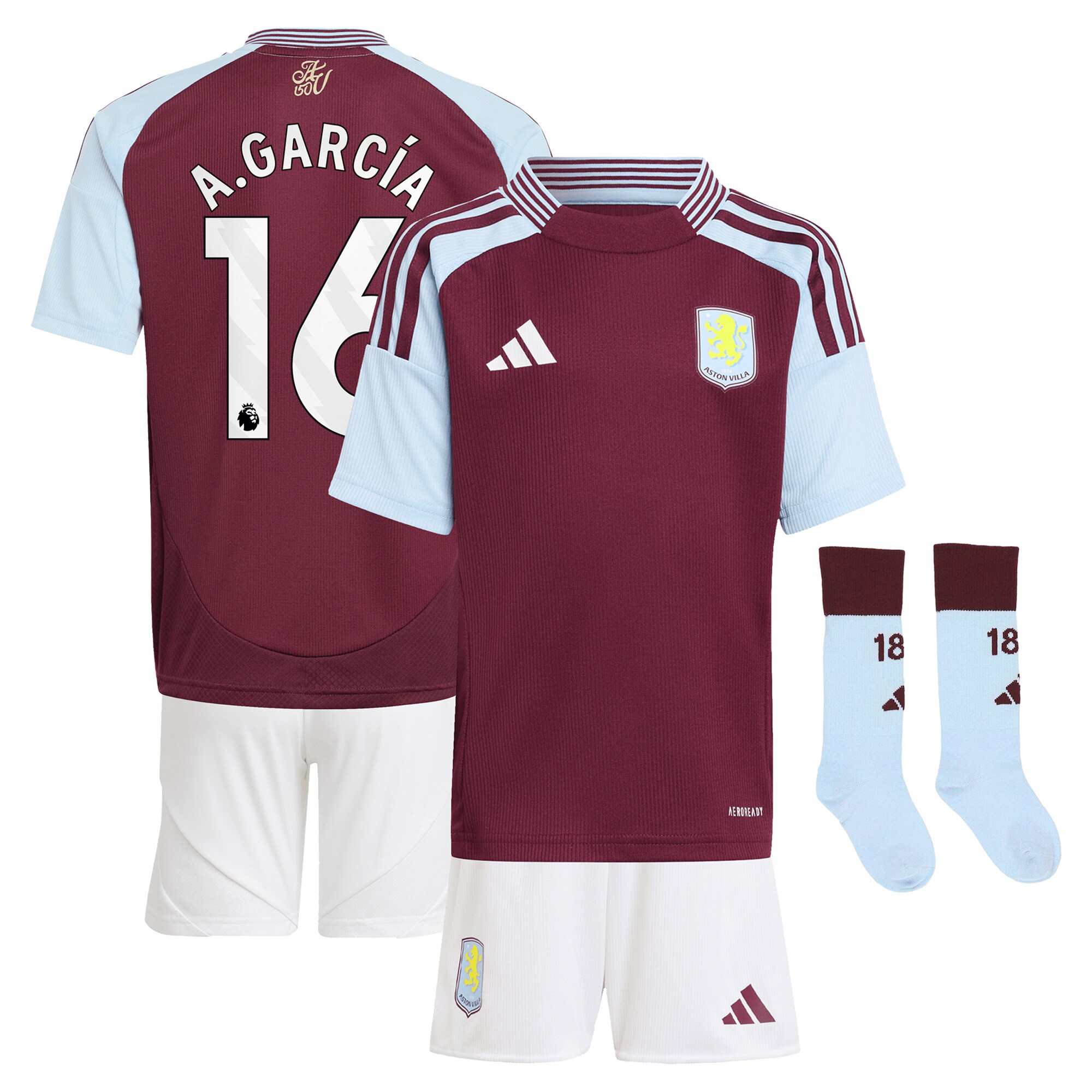 aston villa adidas home mini kit 2024-25 with a.garcía 16 printing Collection | Authentic Aston Villa Shirts
