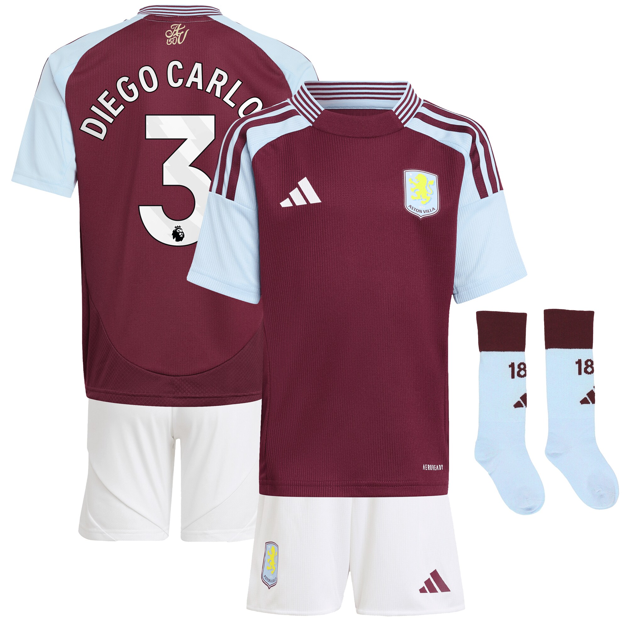 aston villa adidas home mini kit 2024-25 with diego carlos 3 printing Collection | Authentic Aston Villa Shirts