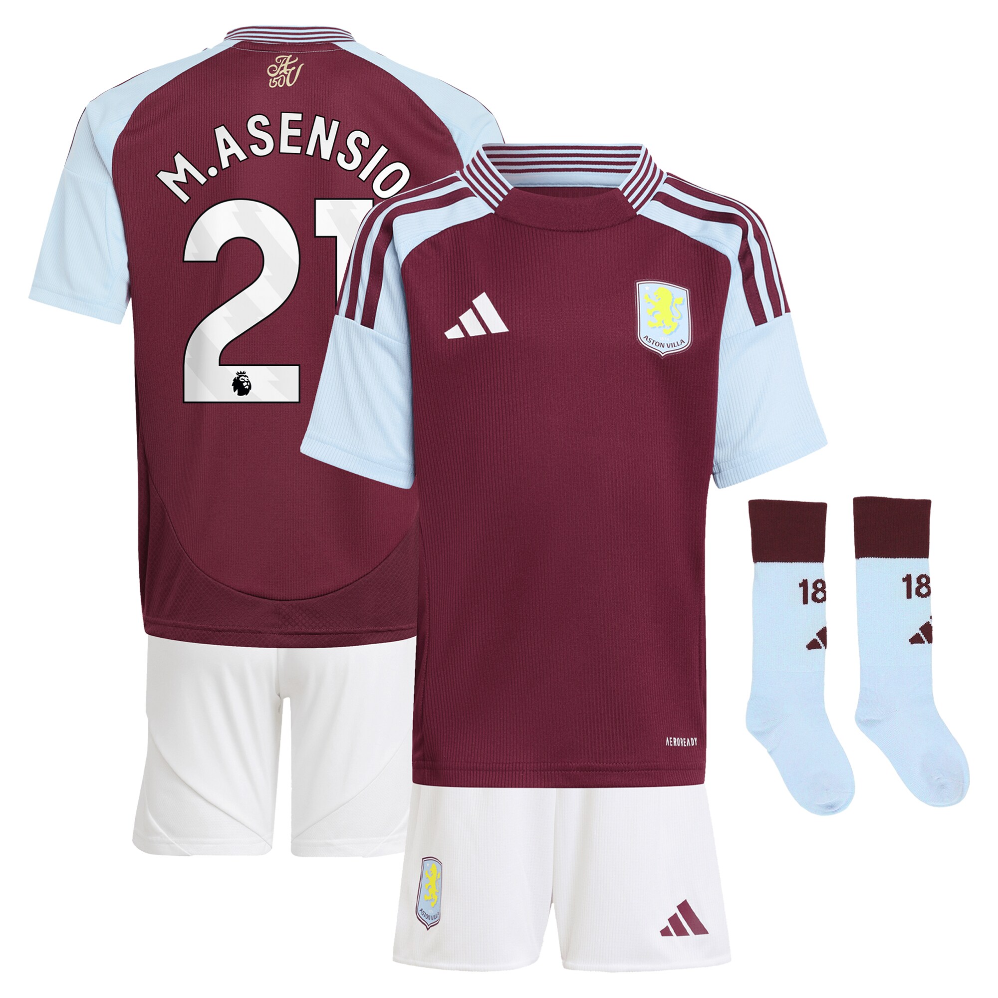 aston villa adidas home mini kit 2024-25 with m.asensio 21 printing Collection | Authentic Aston Villa Shirts