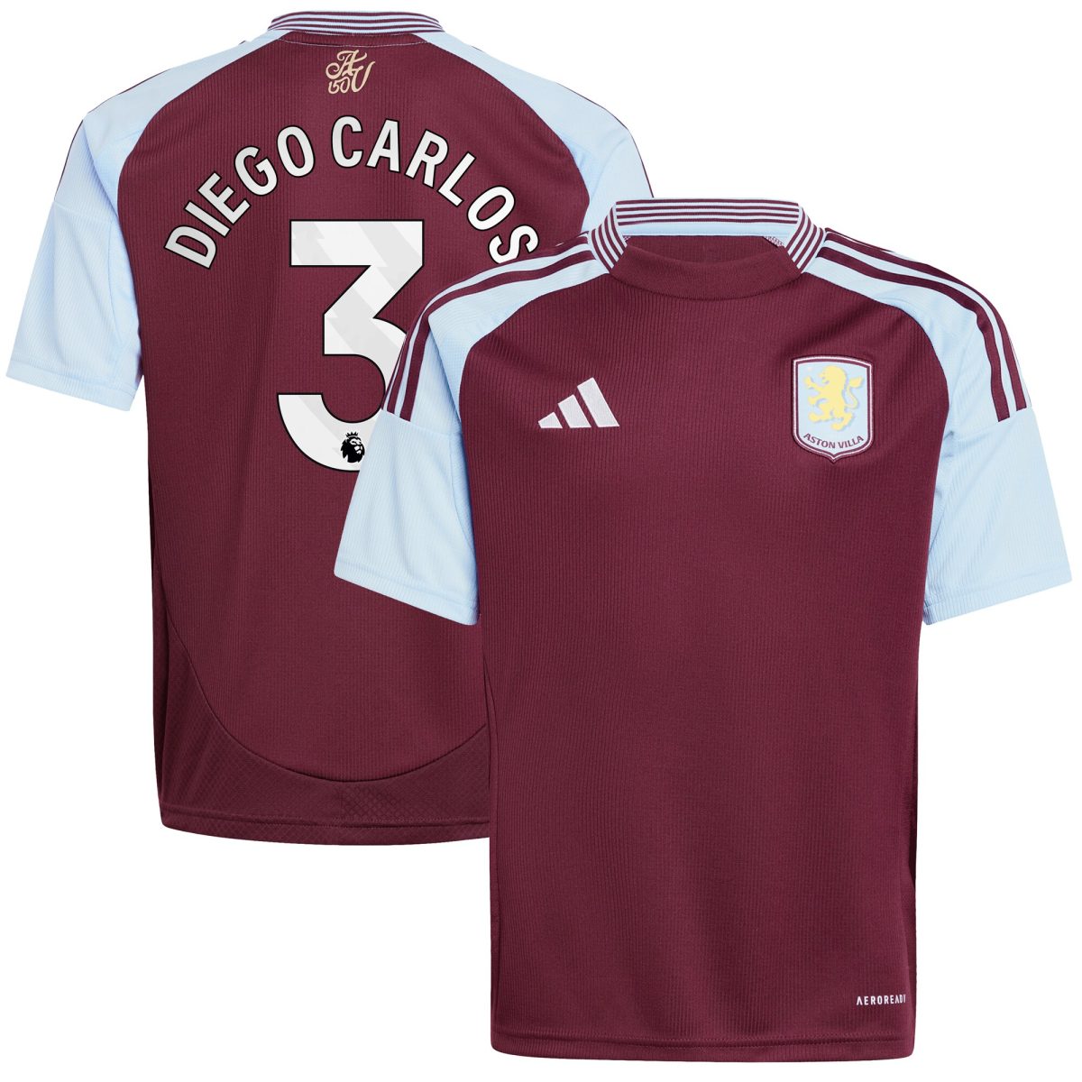 aston villa adidas home shirt 2024-25 – kids with diego carlos 3 printing Collection | Authentic Aston Villa Shirts