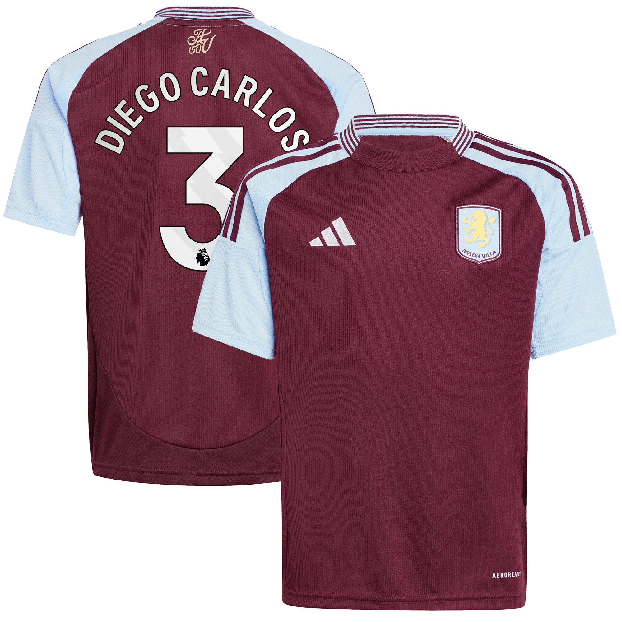 aston villa adidas home shirt 2024-25 – kids with diego carlos 3 printing Collection | Authentic Aston Villa Shirts