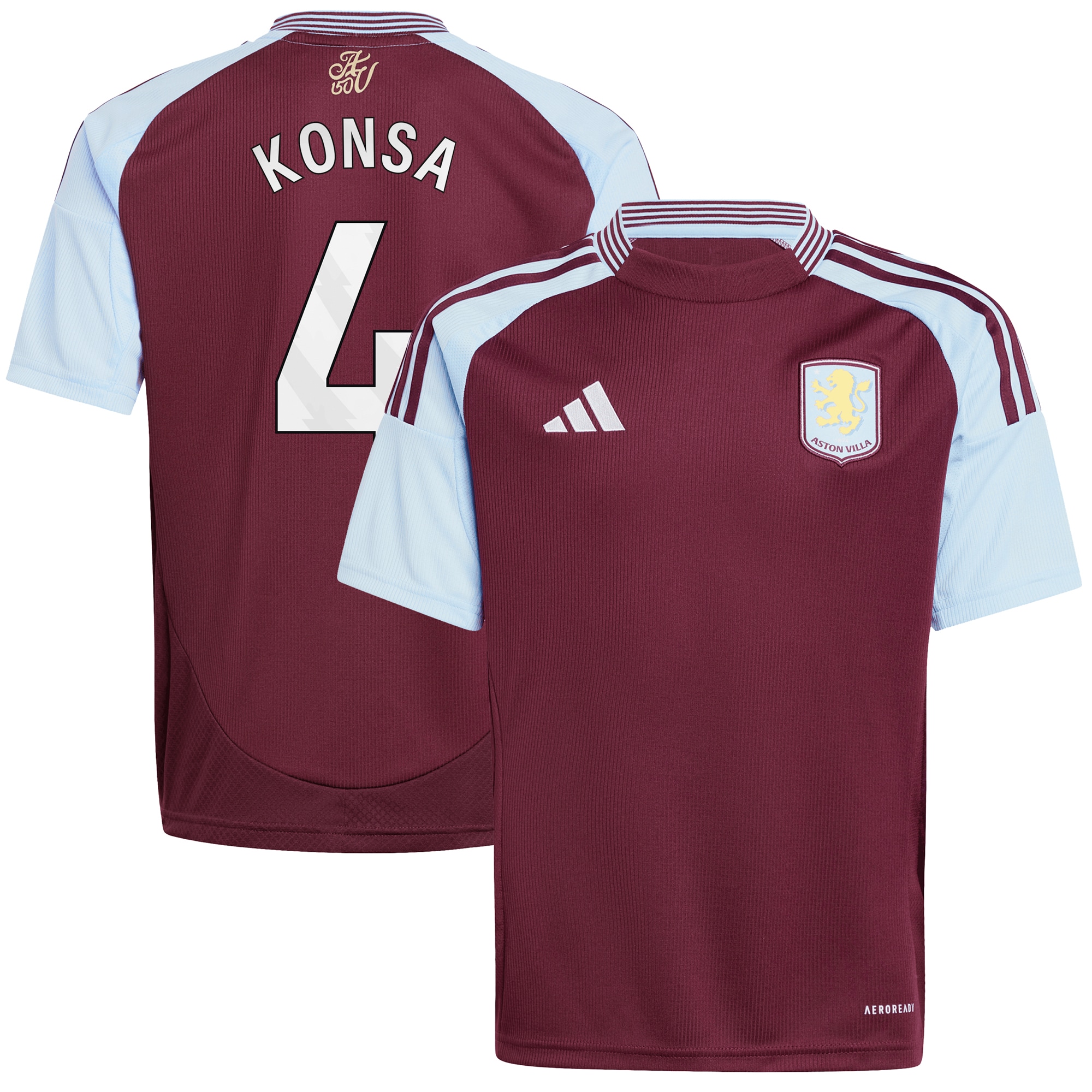 aston villa adidas home shirt 2024-25 – kids with konsa 4 printing Collection | Authentic Aston Villa Shirts