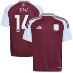 aston villa adidas home shirt 2024-25 – kids with pau 14 printing Collection | Authentic Aston Villa Shirts