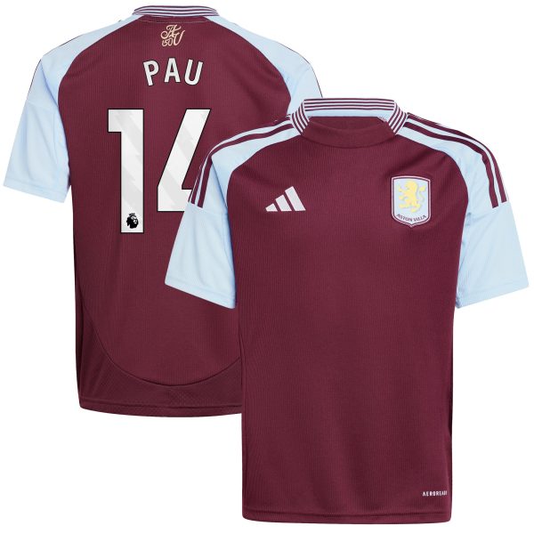 aston villa adidas home shirt 2024-25 – kids with pau 14 printing Collection | Authentic Aston Villa Shirts