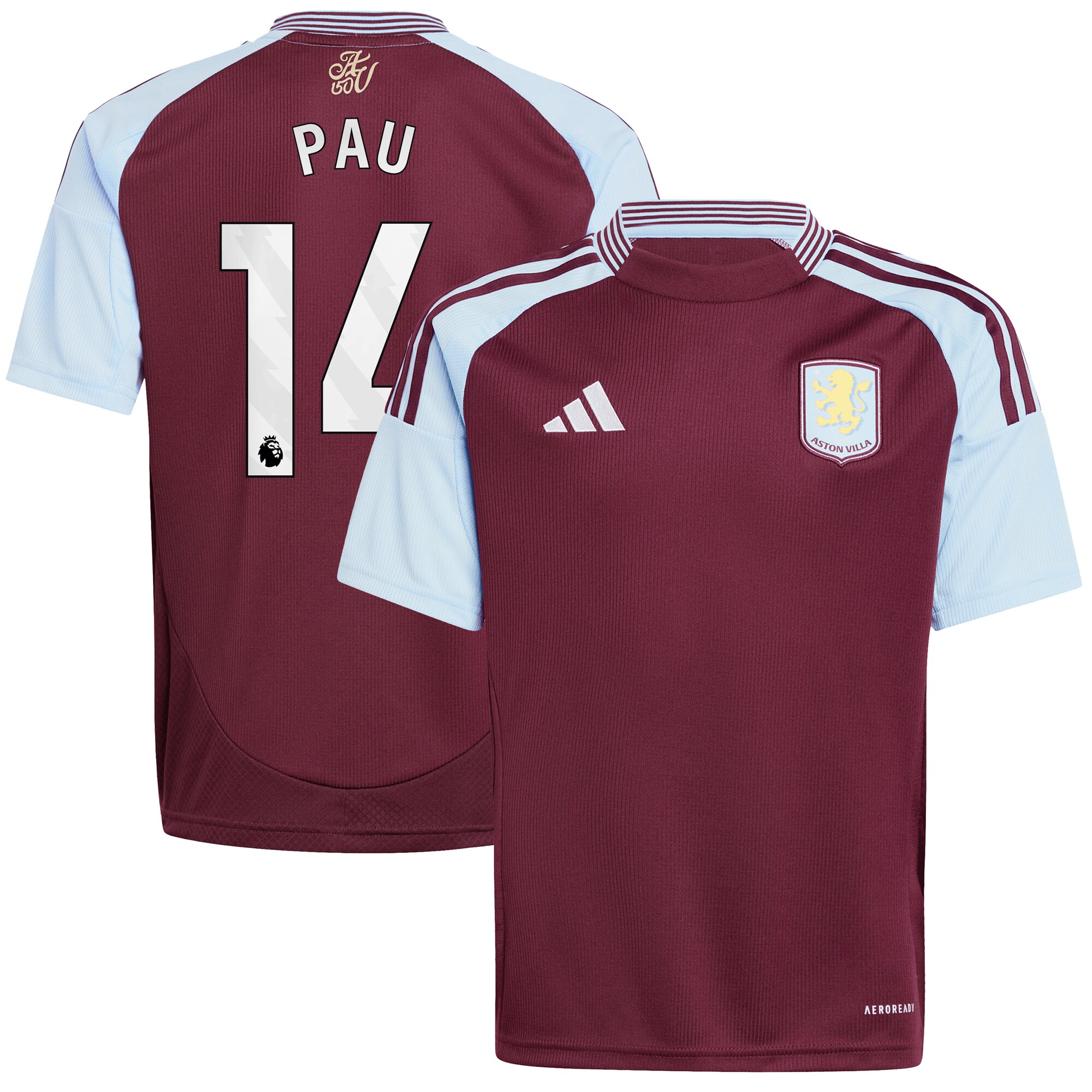 aston villa adidas home shirt 2024-25 – kids with pau 14 printing Collection | Authentic Aston Villa Shirts