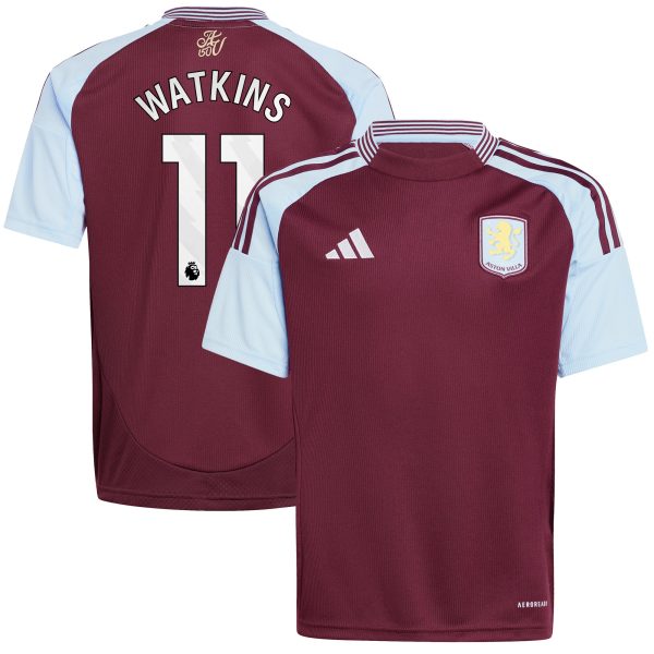 aston villa adidas home shirt 2024-25 – kids with watkins 11 printing Collection | Authentic Aston Villa Shirts