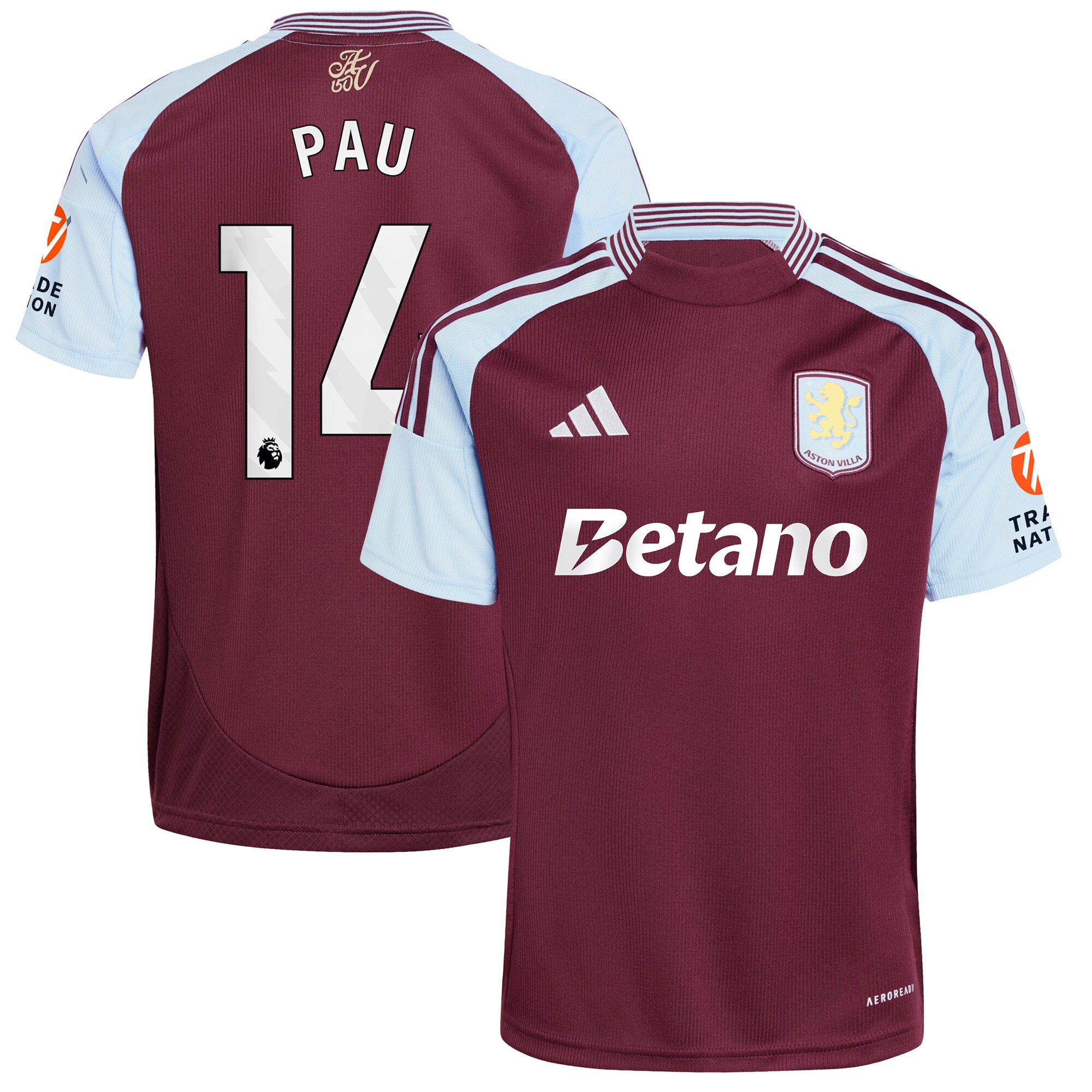aston villa adidas home shirt 2024-25 with pau 14 printing Collection | Authentic Aston Villa Shirts