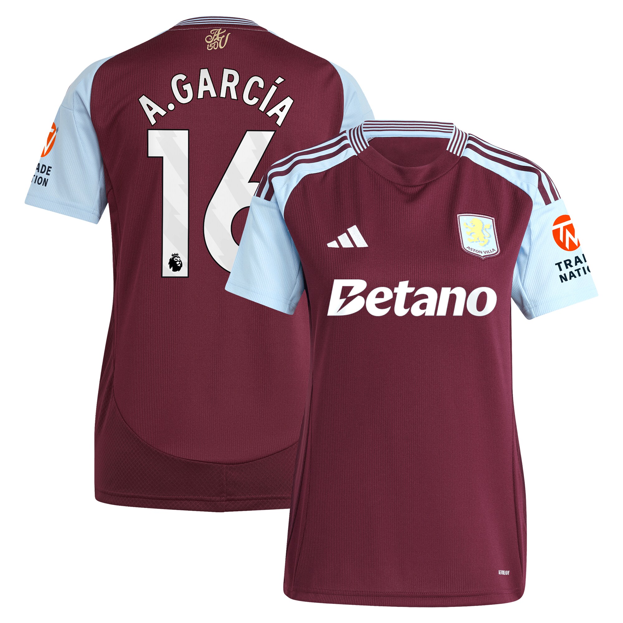 aston villa adidas home shirt 2024-25 – womens with a.garcía 16 printing Collection | Authentic Aston Villa Shirts