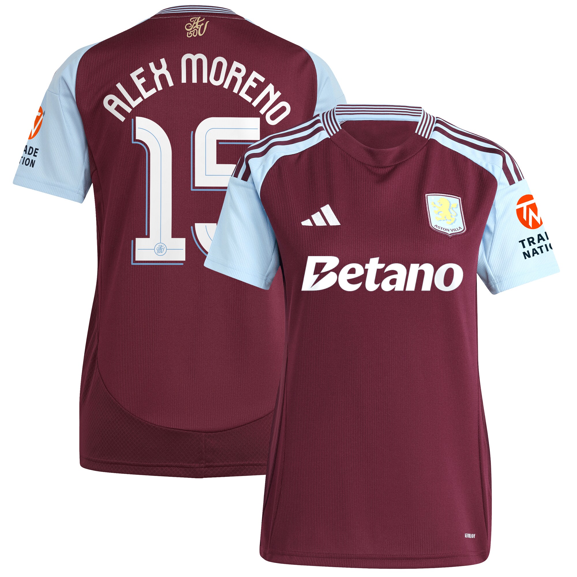 aston villa adidas home shirt 2024-25 – womens with alex moreno 15 cup printing Collection | Authentic Aston Villa Shirts