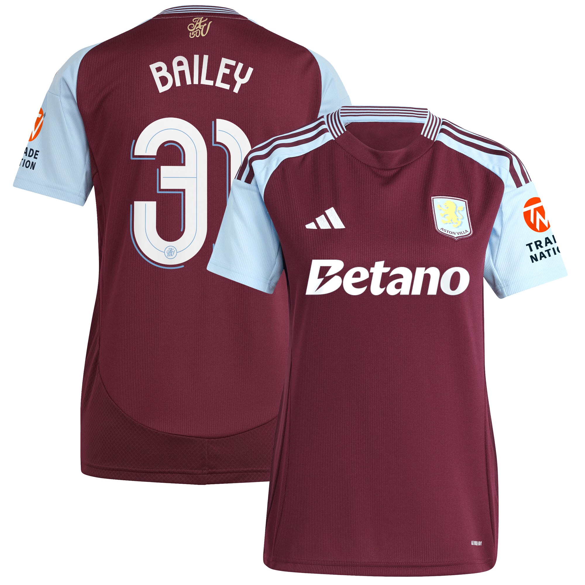aston villa adidas home shirt 2024-25 – womens with bailey 31 cup printing Collection | Authentic Aston Villa Shirts