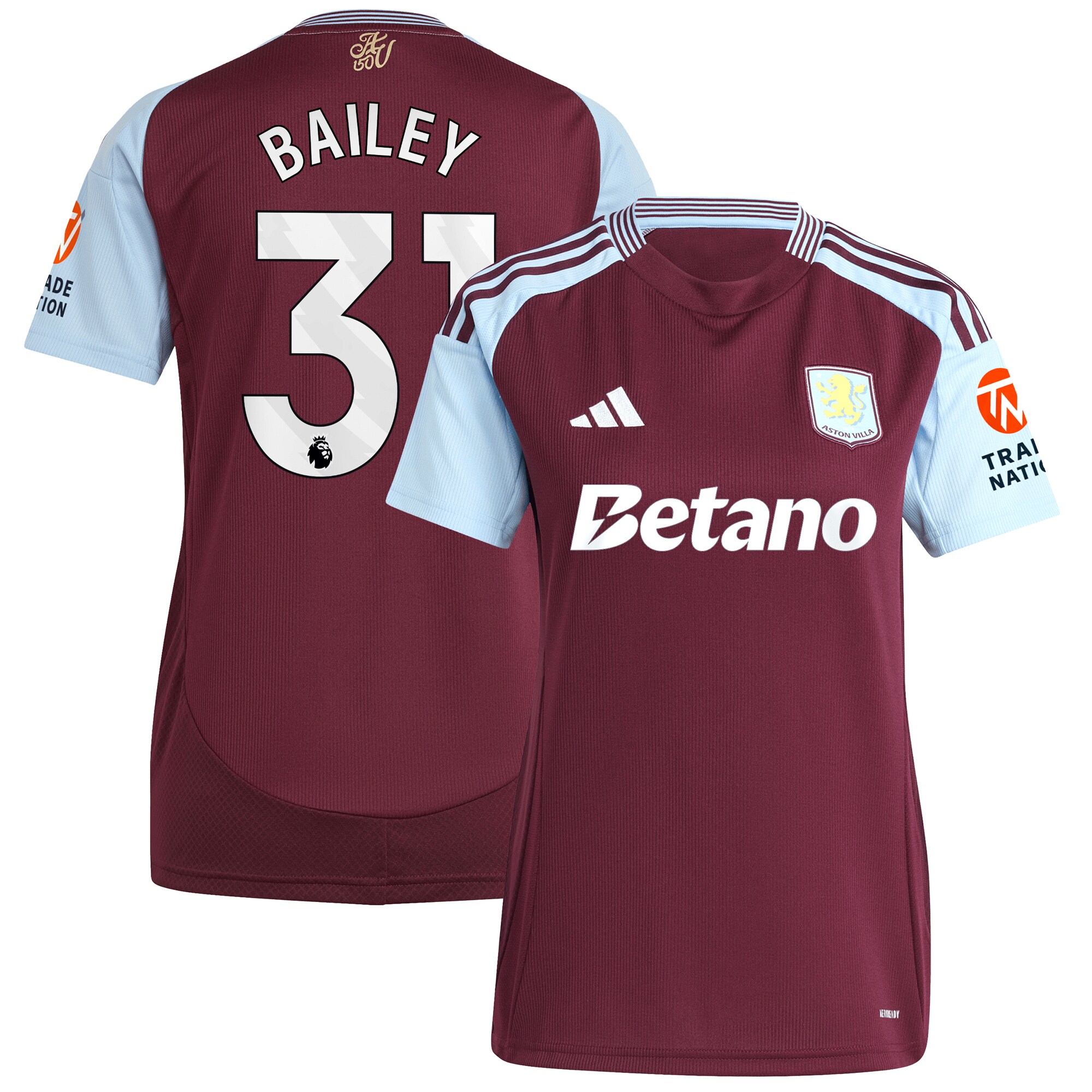 aston villa adidas home shirt 2024-25 – womens with bailey 31 printing Collection | Authentic Aston Villa Shirts