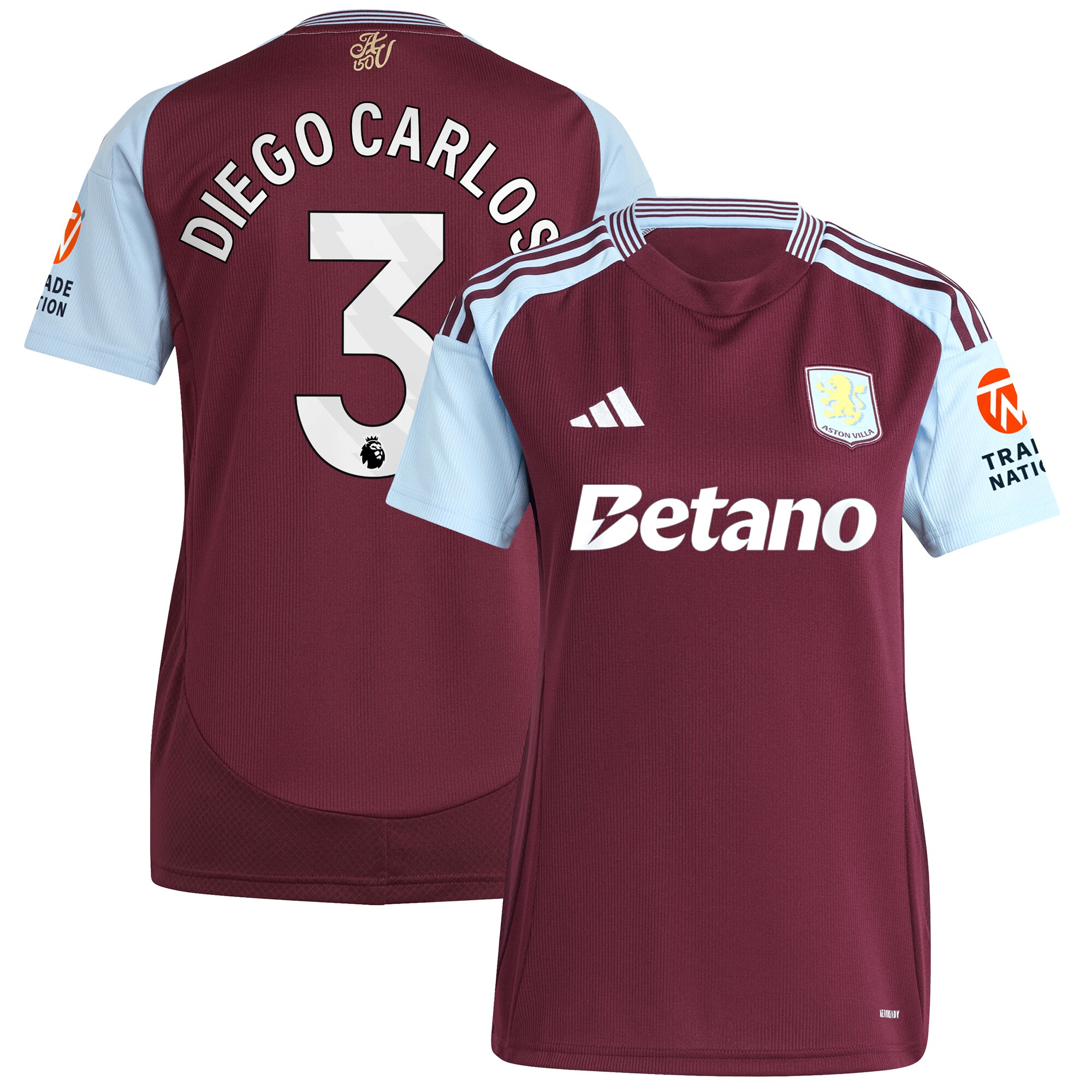 aston villa adidas home shirt 2024-25 – womens with diego carlos 3 printing Collection | Authentic Aston Villa Shirts