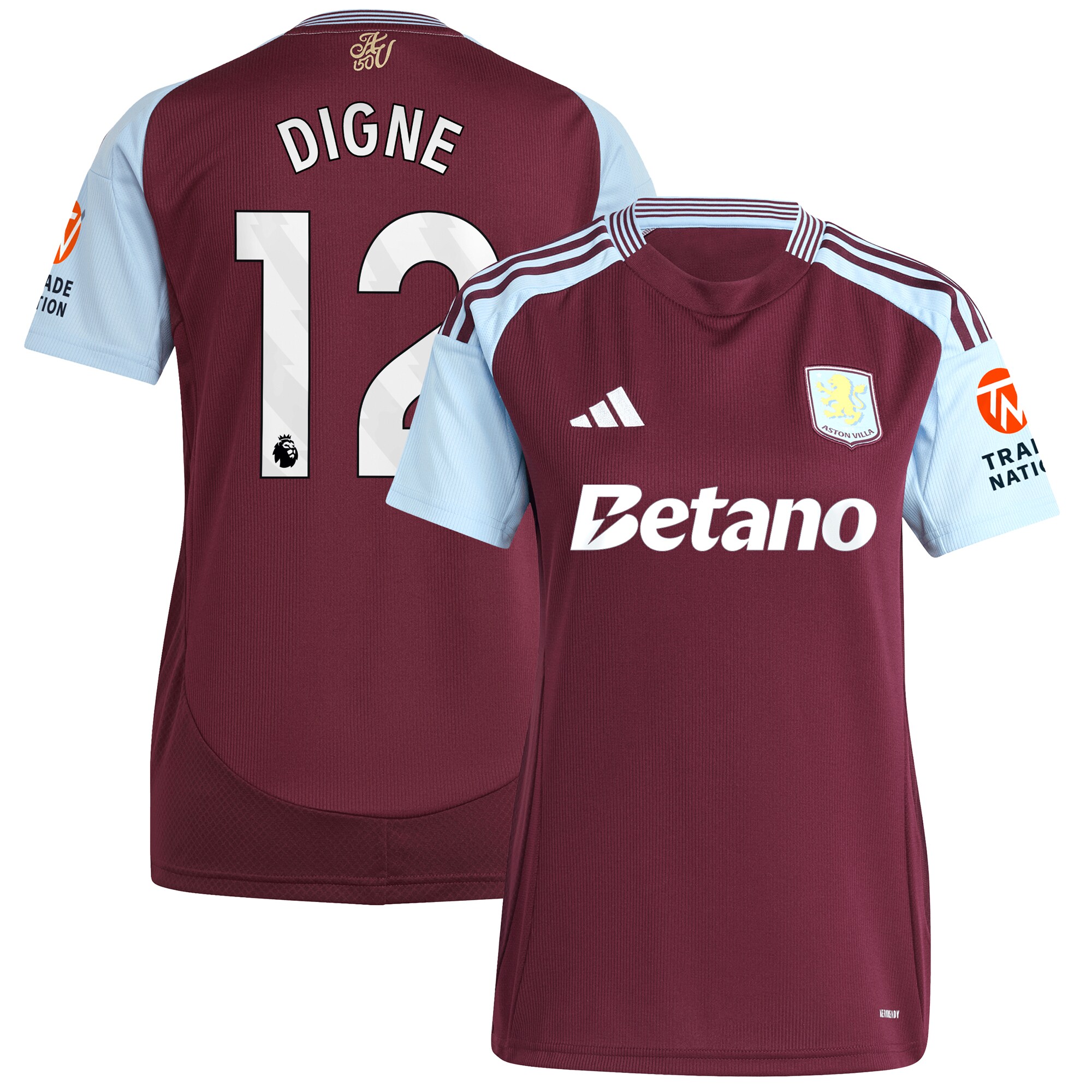 aston villa adidas home shirt 2024-25 – womens with digne 12 printing Collection | Authentic Aston Villa Shirts