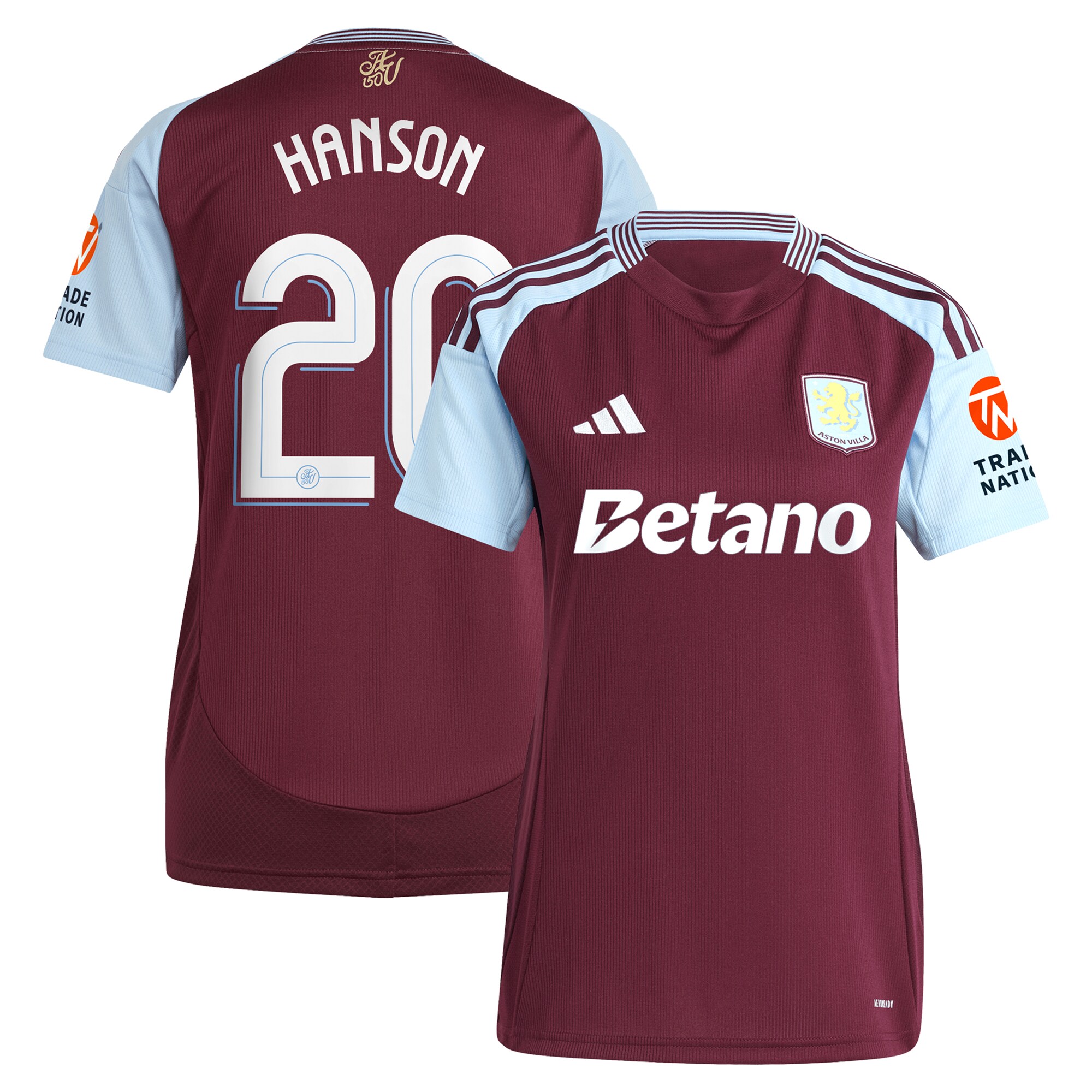 aston villa adidas home shirt 2024-25 – womens with hanson 20 cup printing Collection | Authentic Aston Villa Shirts