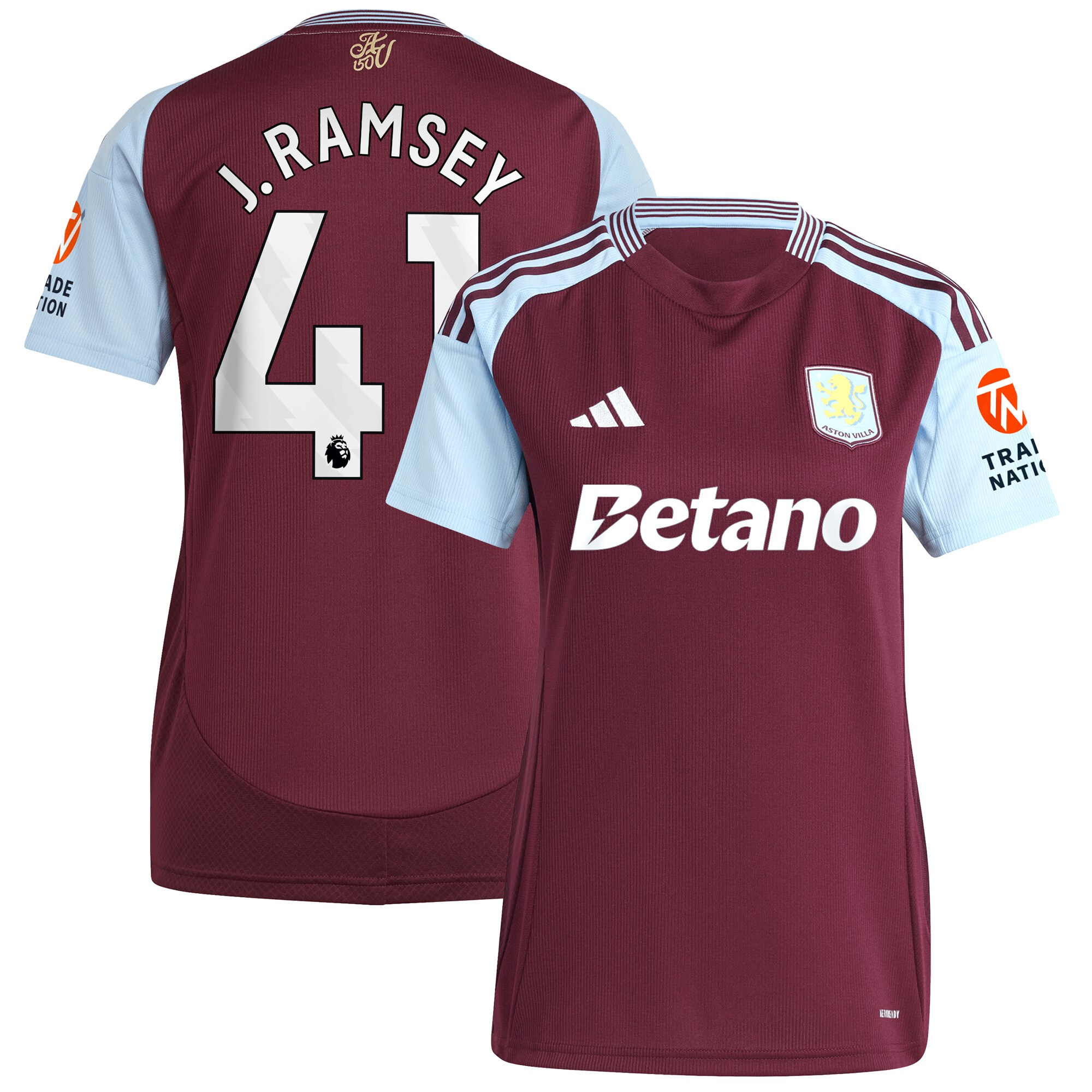 aston villa adidas home shirt 2024-25 – womens with j. ramsey 41 printing Collection | Authentic Aston Villa Shirts