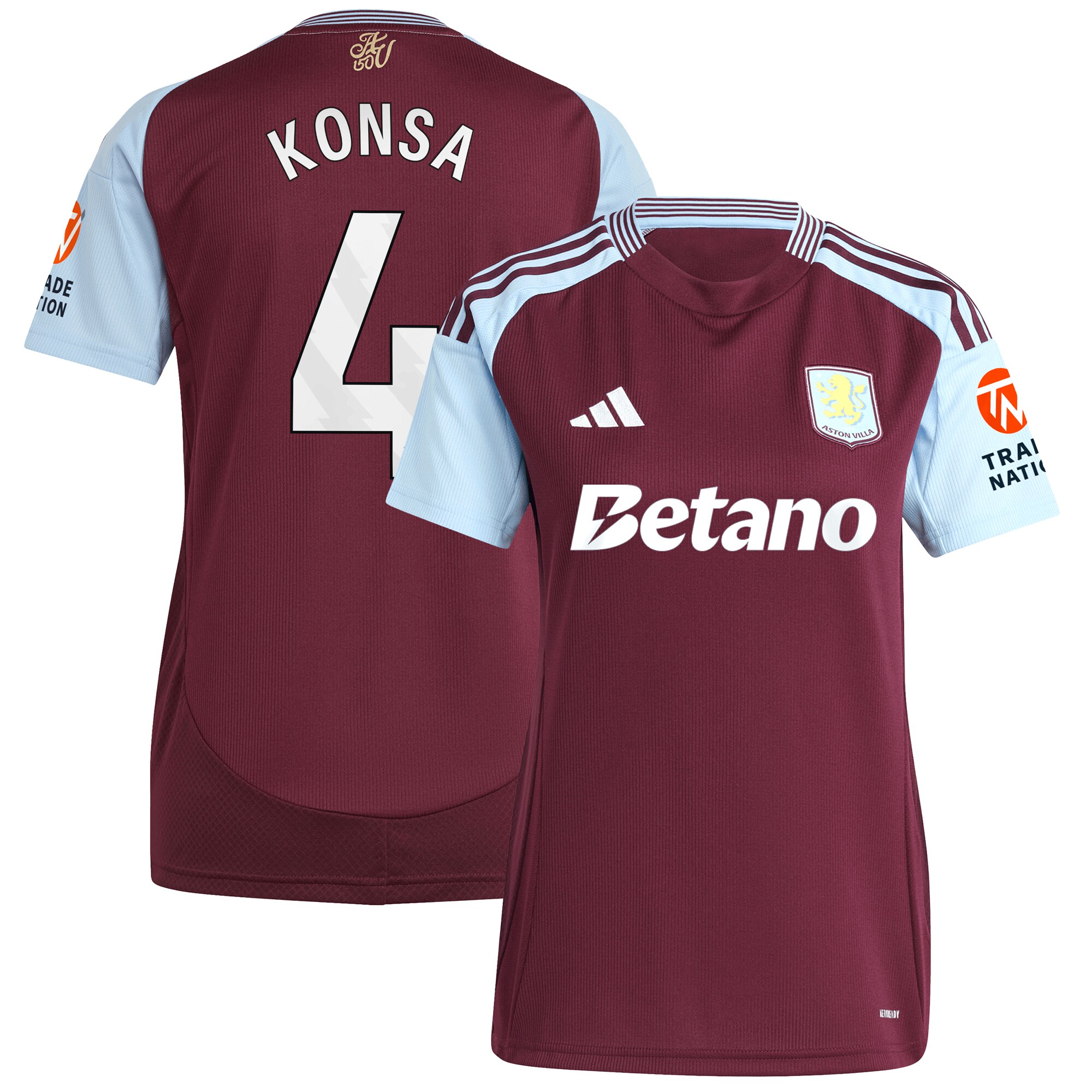 aston villa adidas home shirt 2024-25 – womens with konsa 4 printing Collection | Authentic Aston Villa Shirts