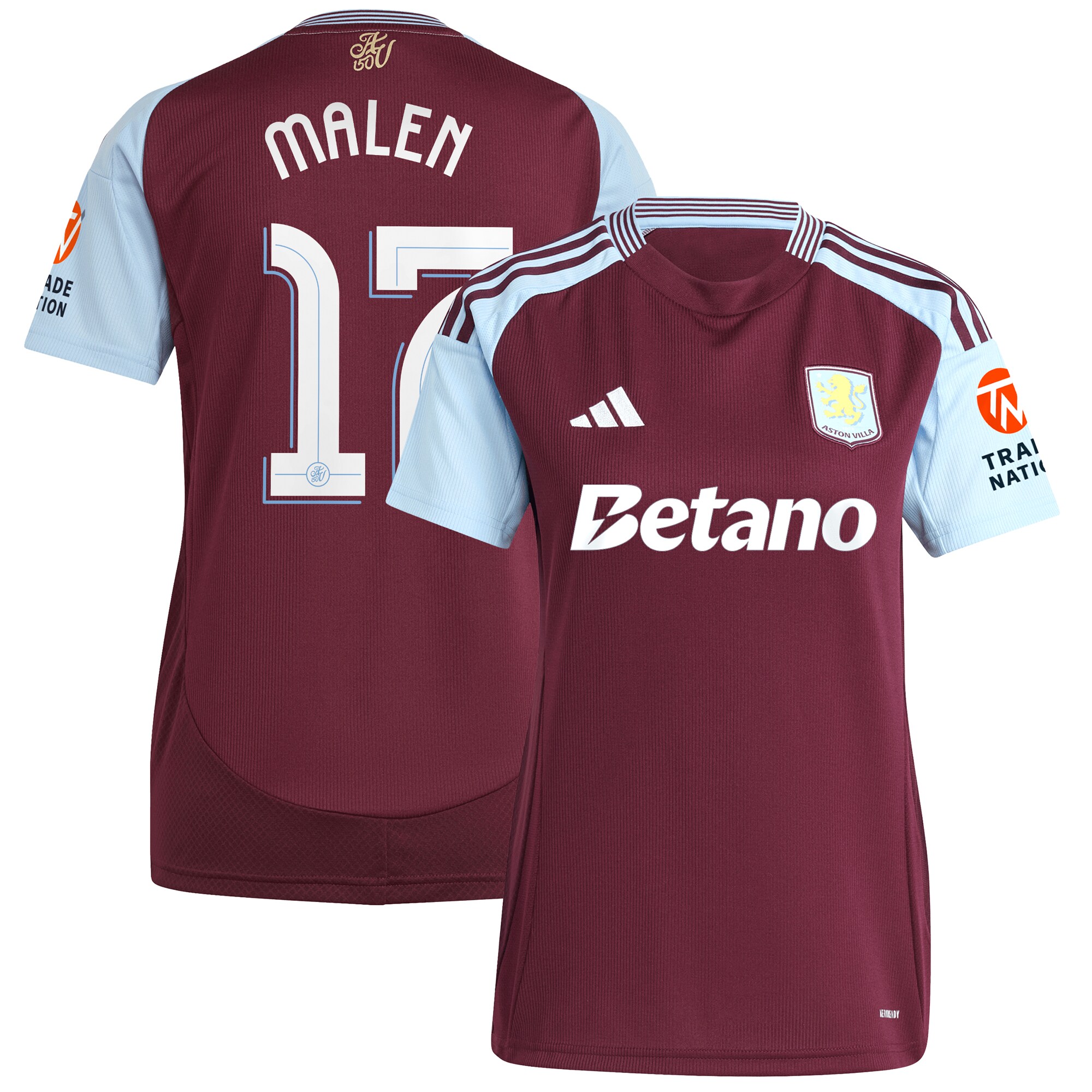 aston villa adidas home shirt 2024-25 – womens with malen 17 cup printing Collection | Authentic Aston Villa Shirts