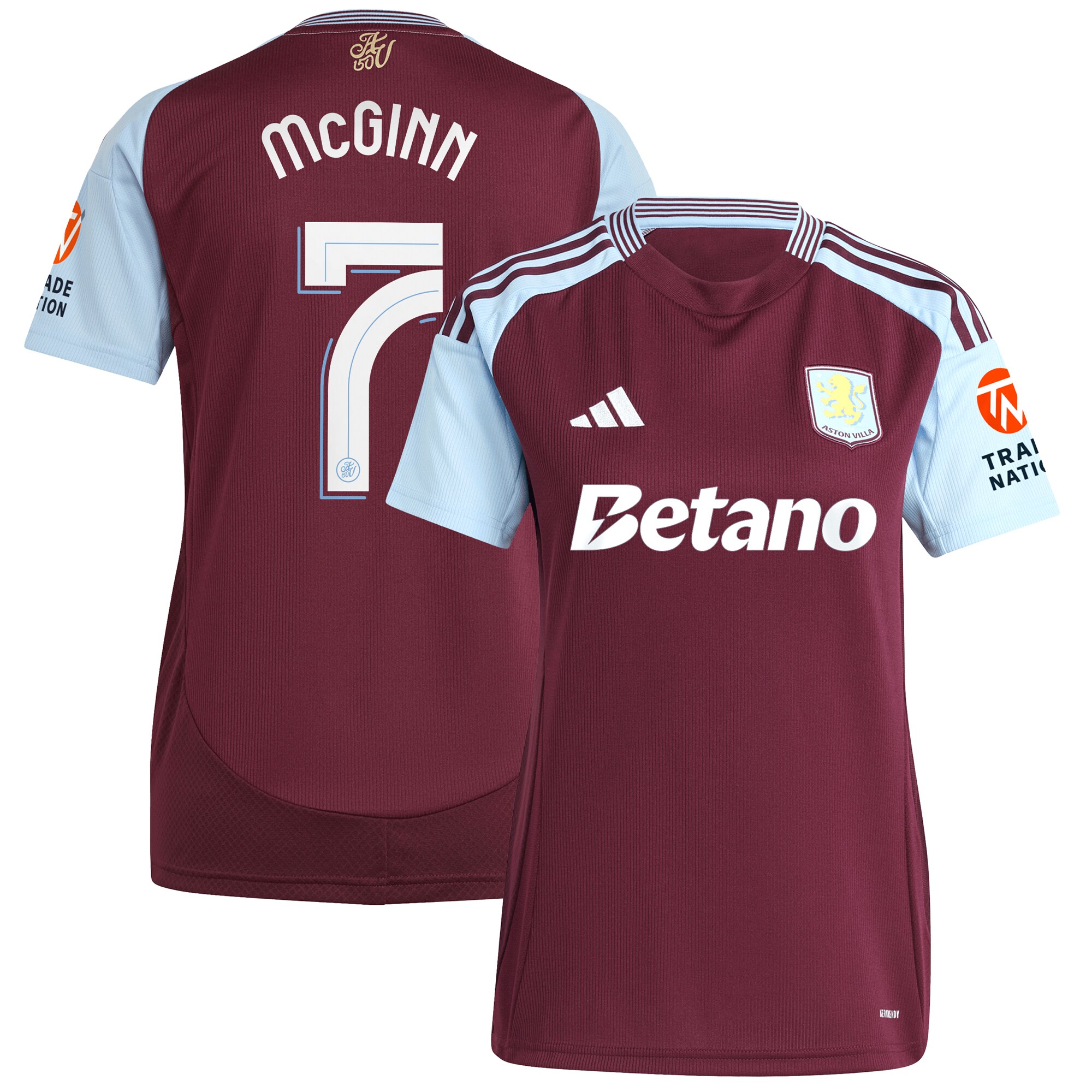 aston villa adidas home shirt 2024-25 – womens with mcginn 7 cup printing Collection | Authentic Aston Villa Shirts