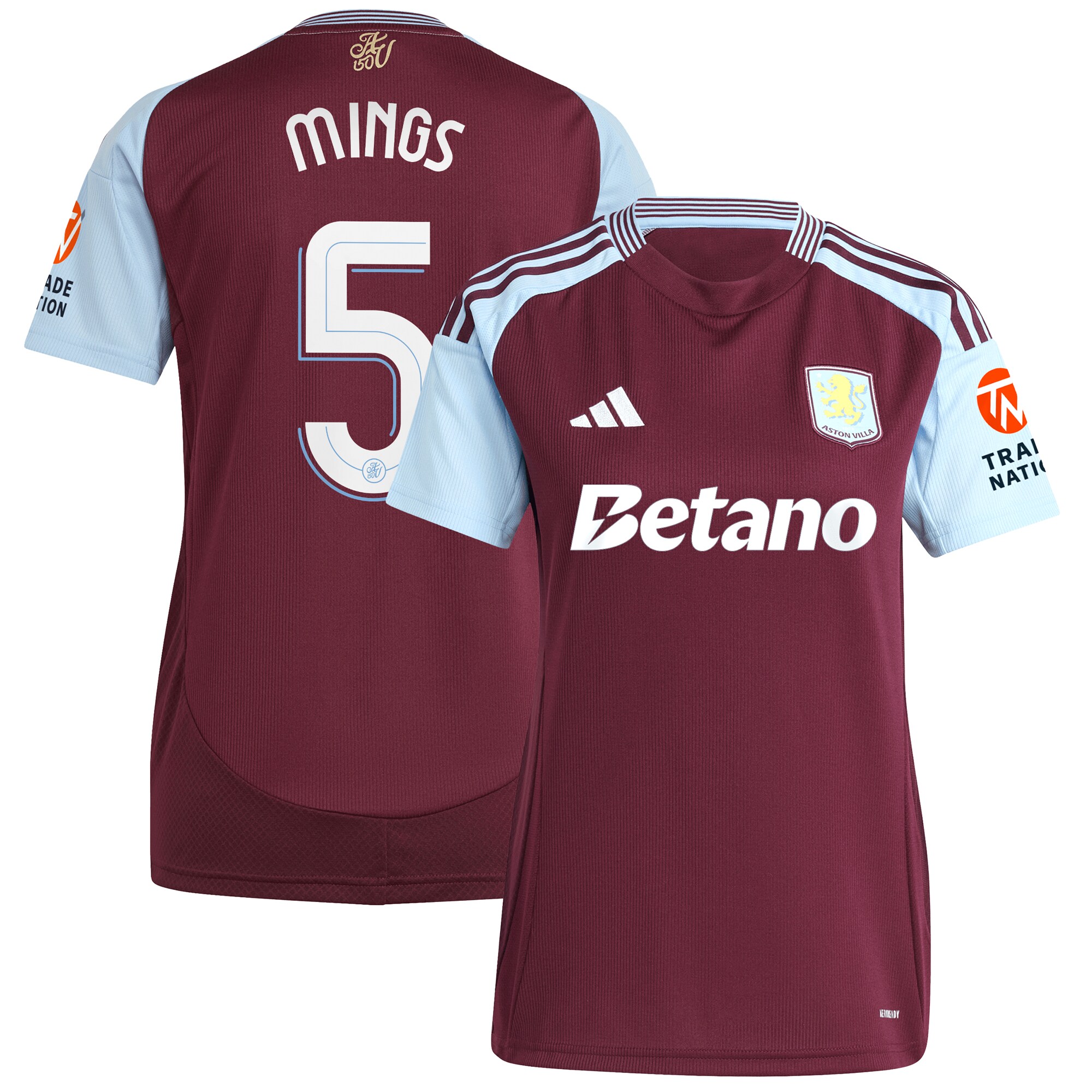 aston villa adidas home shirt 2024-25 – womens with mings 5 cup printing Collection | Authentic Aston Villa Shirts