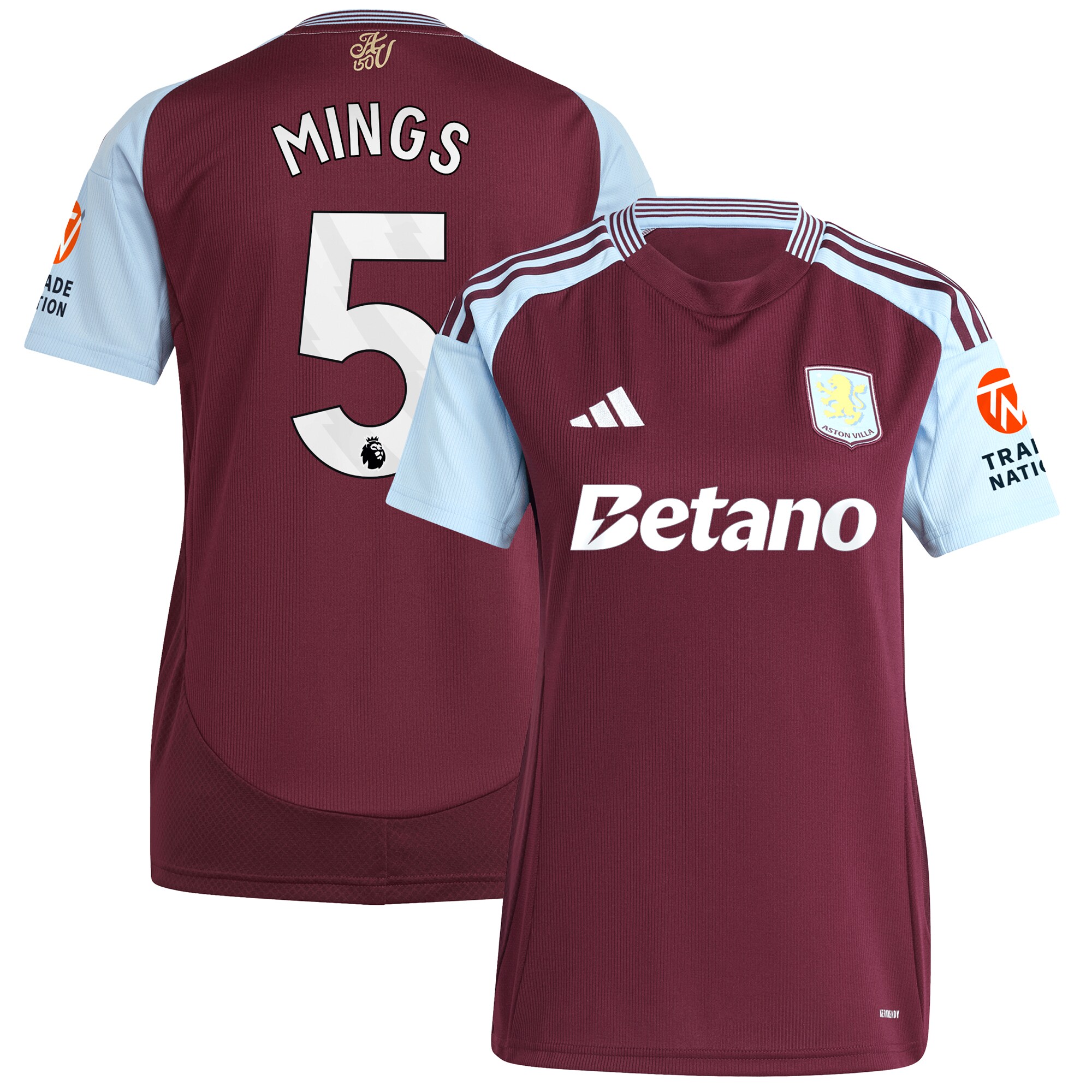 aston villa adidas home shirt 2024-25 – womens with mings 5 printing Collection | Authentic Aston Villa Shirts