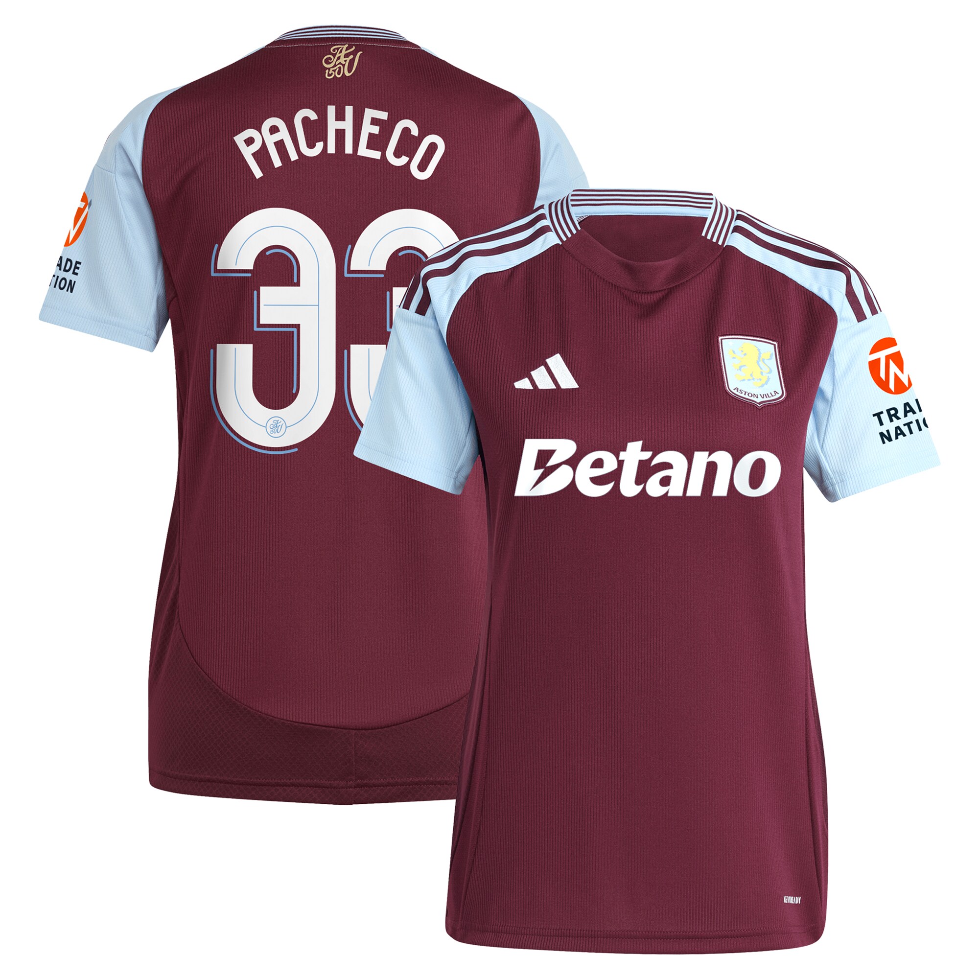 aston villa adidas home shirt 2024-25 – womens with pacheco 33 cup printing Collection | Authentic Aston Villa Shirts