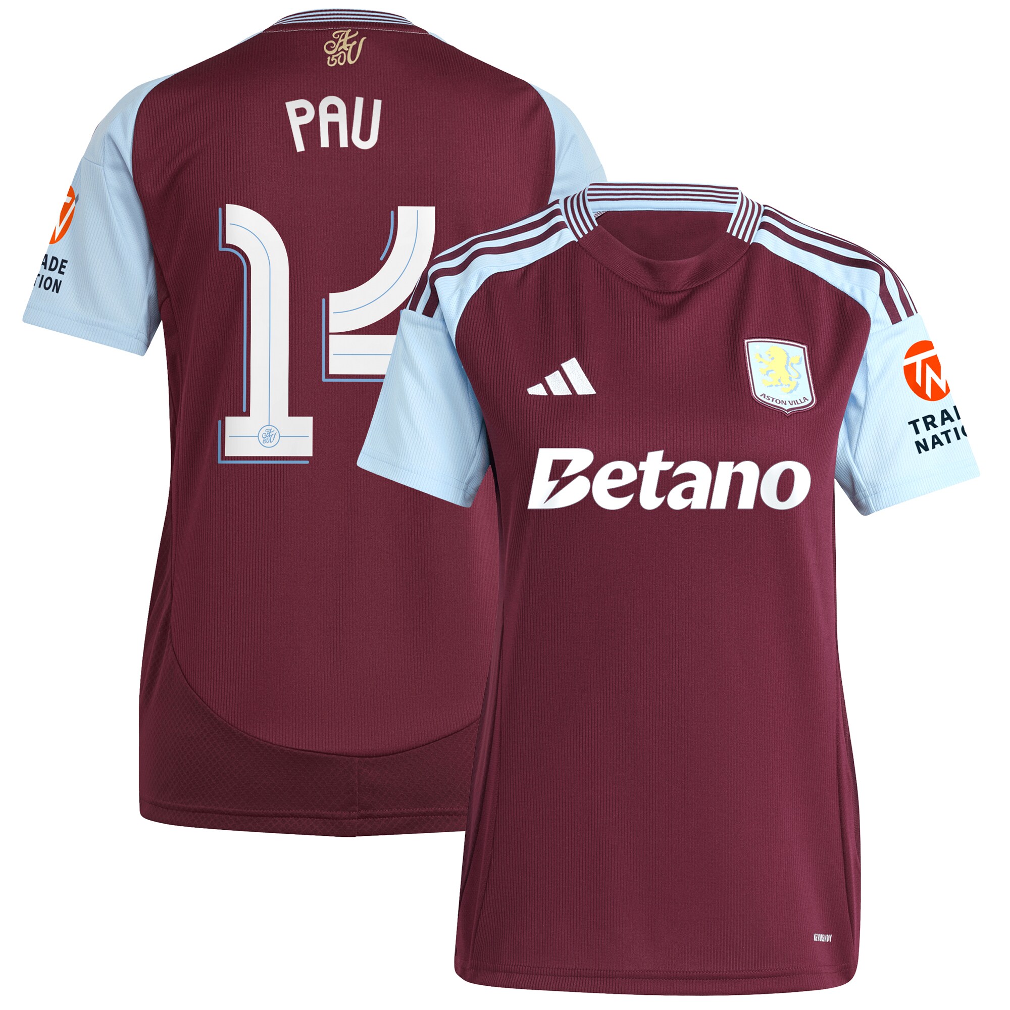 aston villa adidas home shirt 2024-25 – womens with pau 14 cup printing Collection | Authentic Aston Villa Shirts