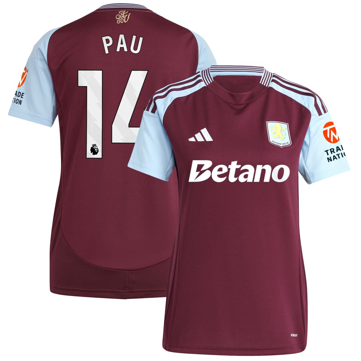 aston villa adidas home shirt 2024-25 – womens with pau 14 printing Collection | Authentic Aston Villa Shirts