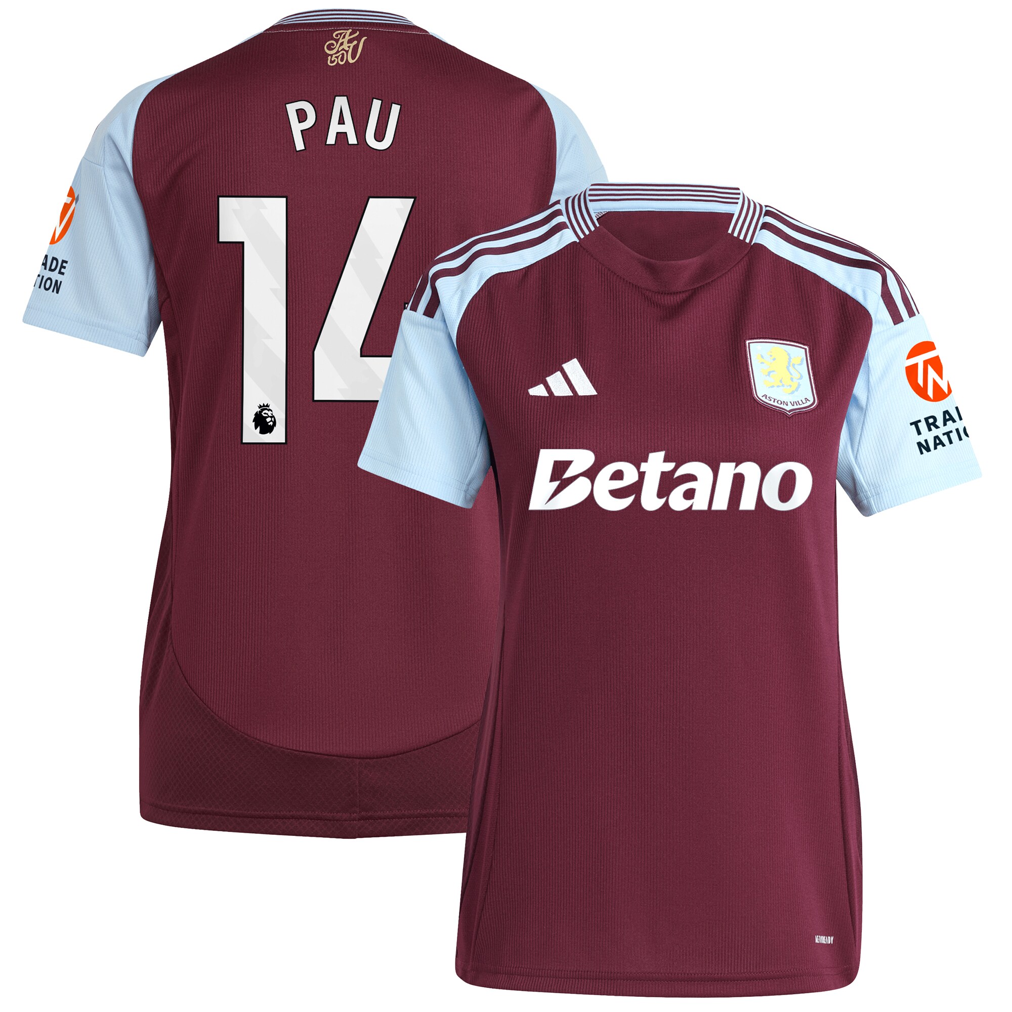 aston villa adidas home shirt 2024-25 – womens with pau 14 printing Collection | Authentic Aston Villa Shirts