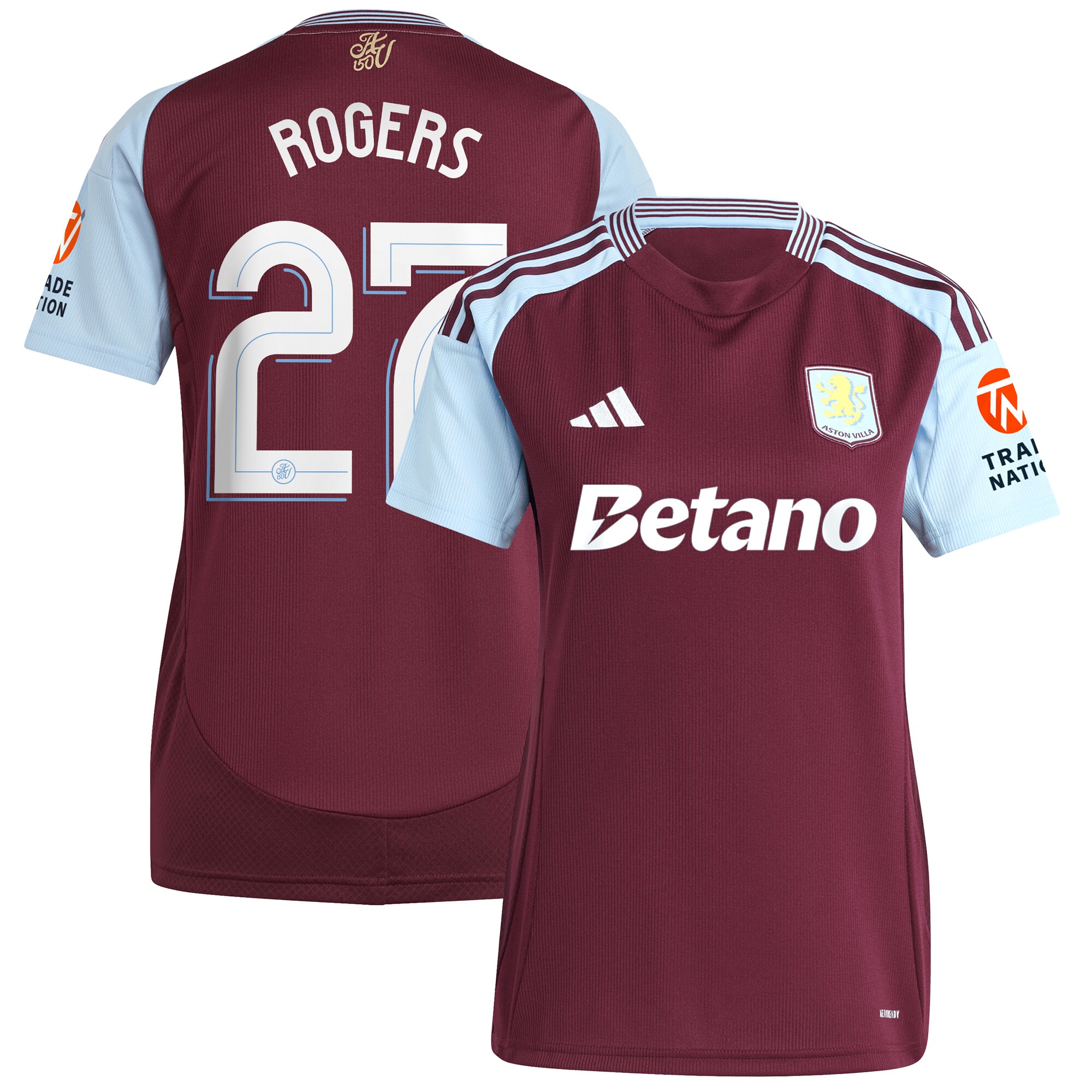 aston villa adidas home shirt 2024-25 – womens with rogers 27 cup printing Collection | Authentic Aston Villa Shirts