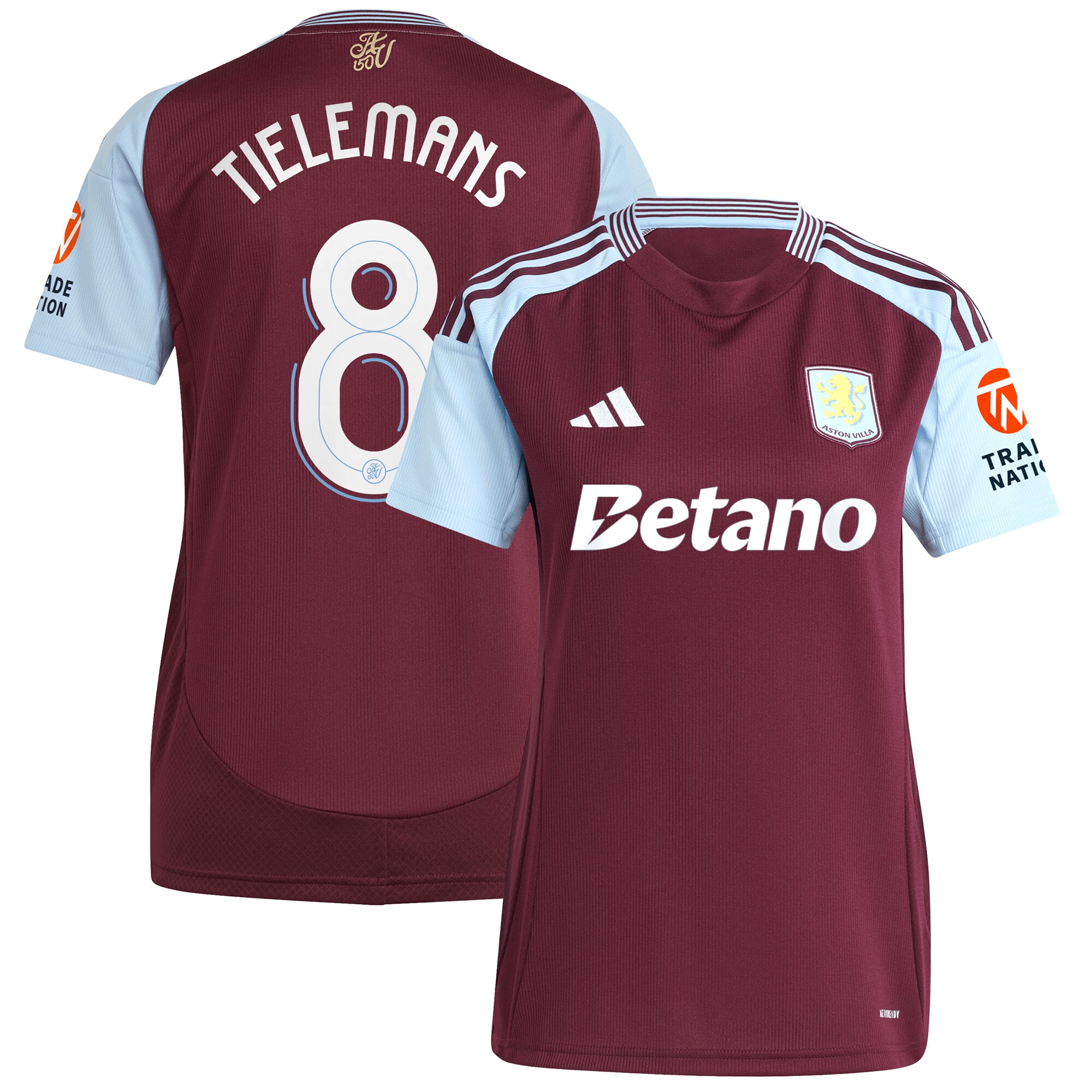 aston villa adidas home shirt 2024-25 – womens with tielemans 8 cup printing Collection | Authentic Aston Villa Shirts