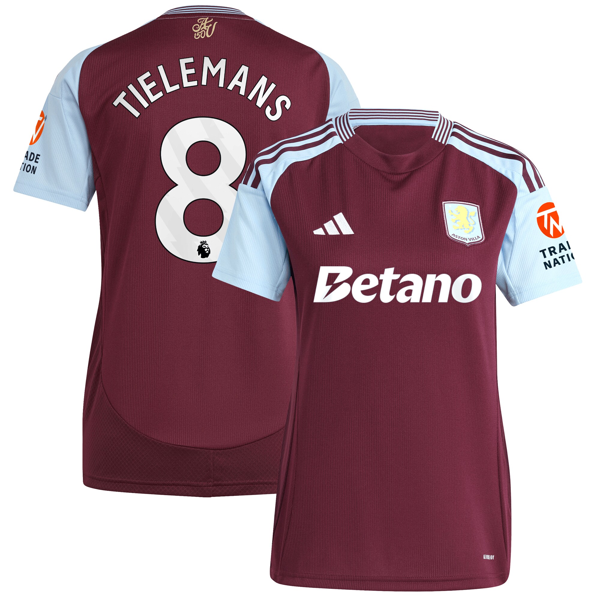 aston villa adidas home shirt 2024-25 – womens with tielemans 8 printing Collection | Authentic Aston Villa Shirts