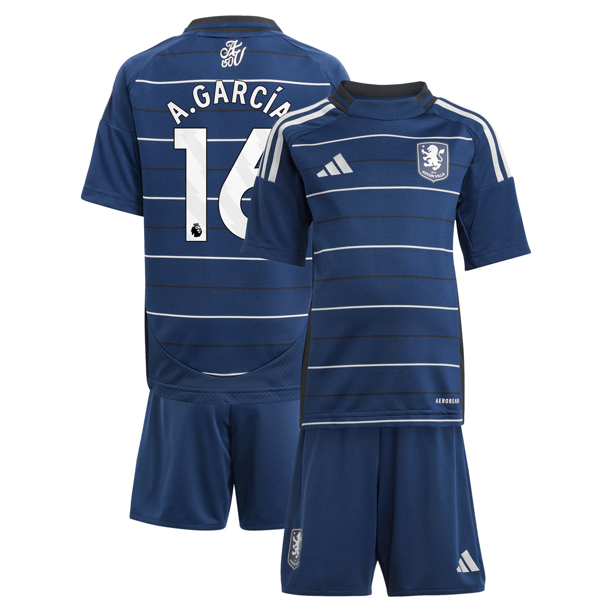 aston villa adidas third minikit 2024-25 with a.garcía 16 printing Collection | Authentic Aston Villa Shirts