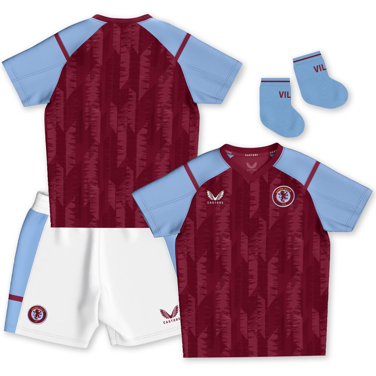 aston villa castore home baby kit 2023-24 with custom printing Collection | Authentic Aston Villa Shirts