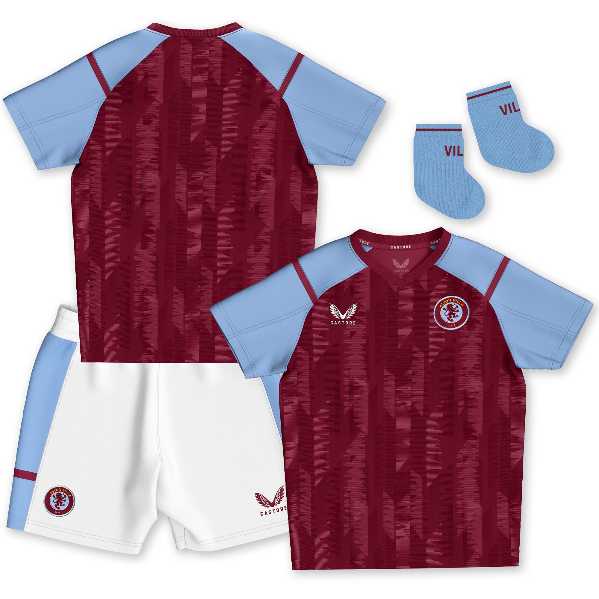 aston villa castore home baby kit 2023-24 with custom printing Collection | Authentic Aston Villa Shirts