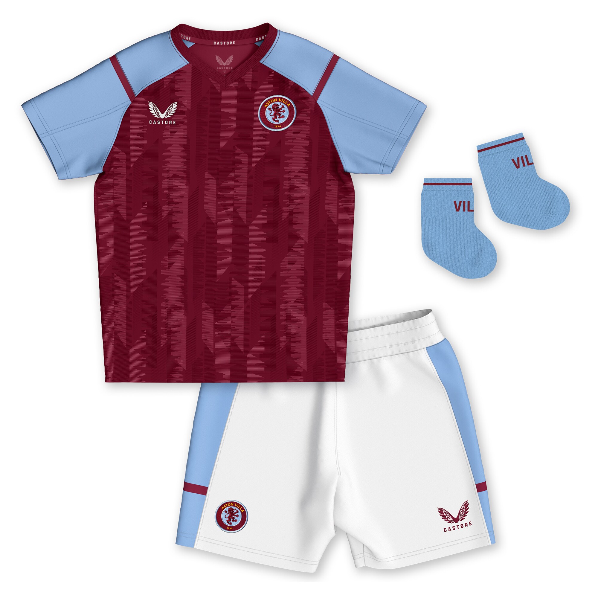 aston villa castore home baby kit 2023-24 with custom printing Collection | Authentic Aston Villa Shirts