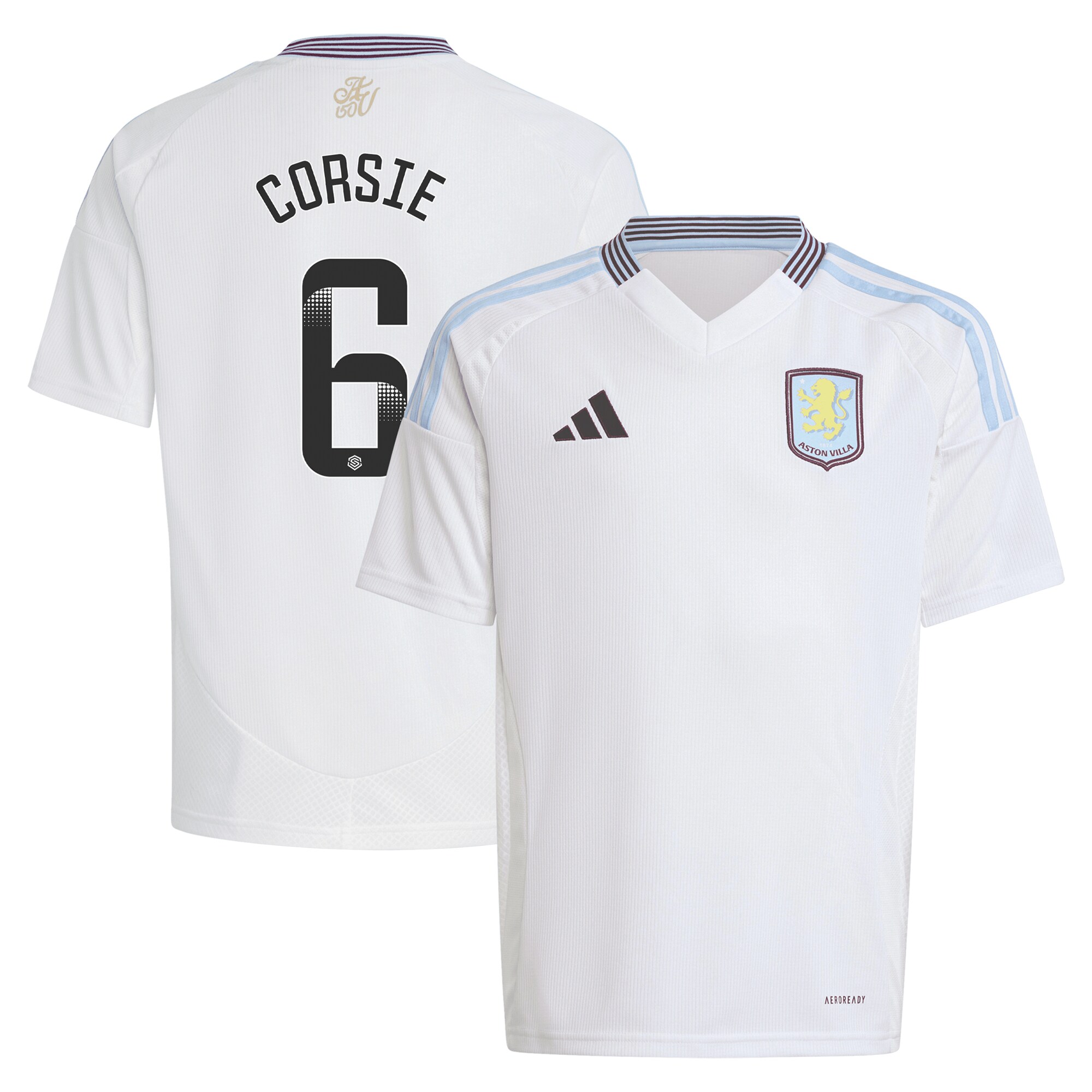 aston villa wsl adidas away shirt 2024-25 – kids with corsie 6 printing Collection | Authentic Aston Villa Shirts