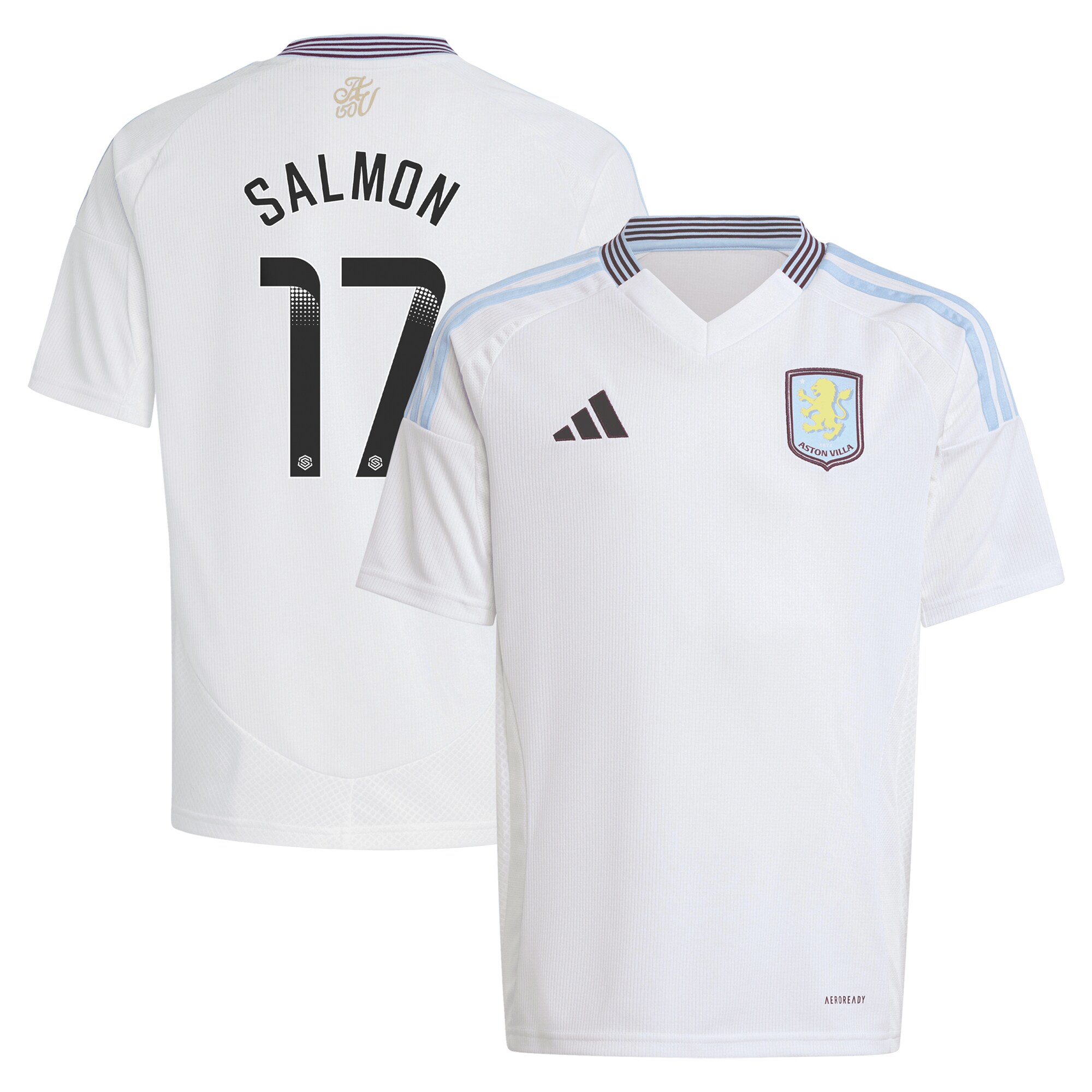 aston villa wsl adidas away shirt 2024-25 – kids with salmon 17 printing Collection | Authentic Aston Villa Shirts