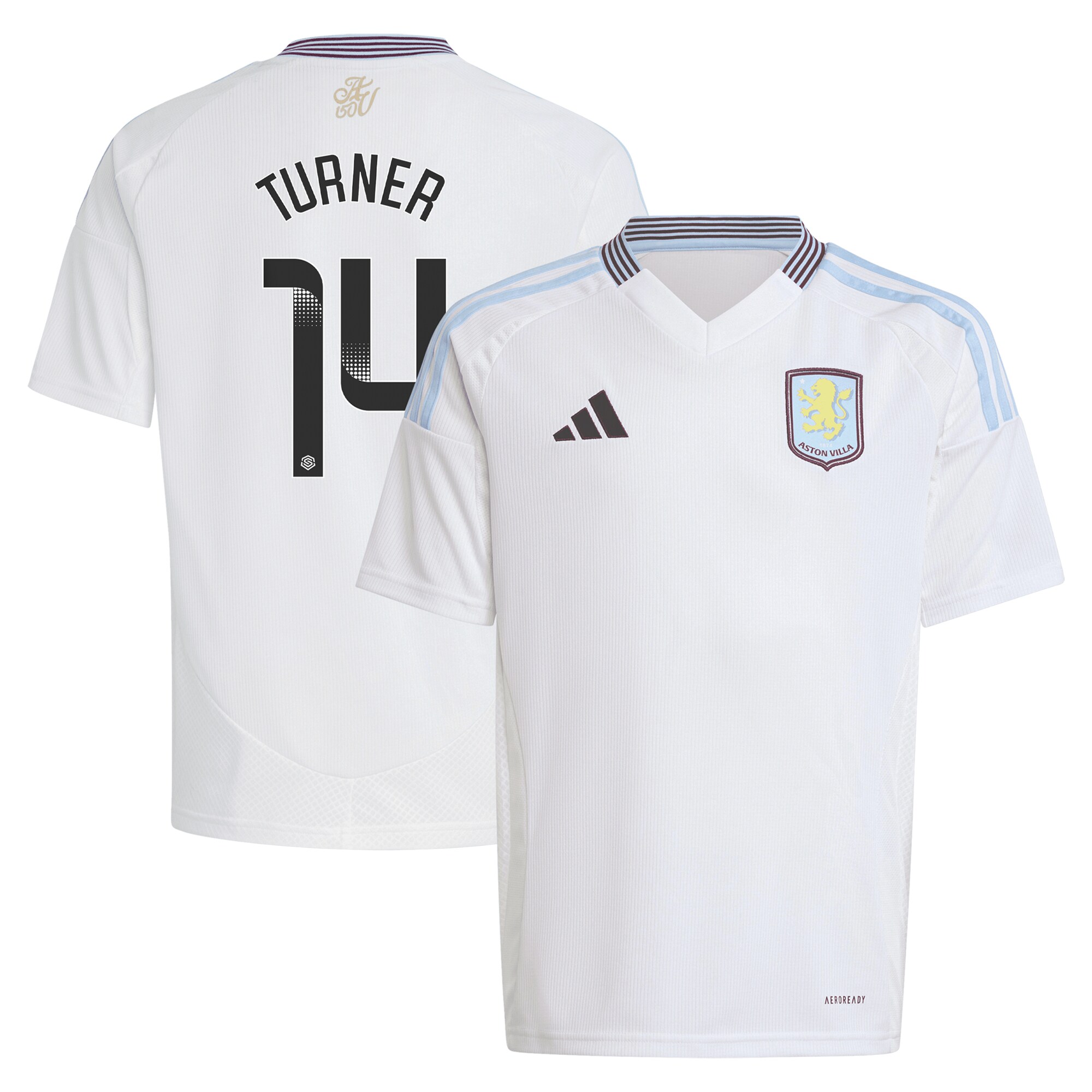 aston villa wsl adidas away shirt 2024-25 – kids with turner 14 printing Collection | Authentic Aston Villa Shirts