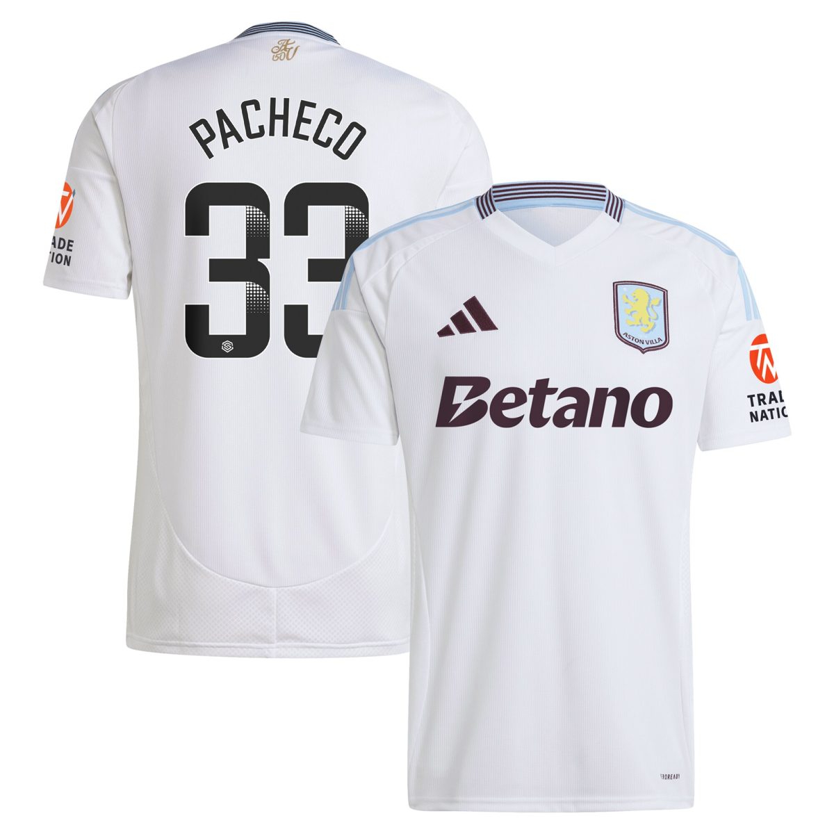 aston villa wsl adidas away shirt 2024-25 with pacheco 33 printing Collection | Authentic Aston Villa Shirts
