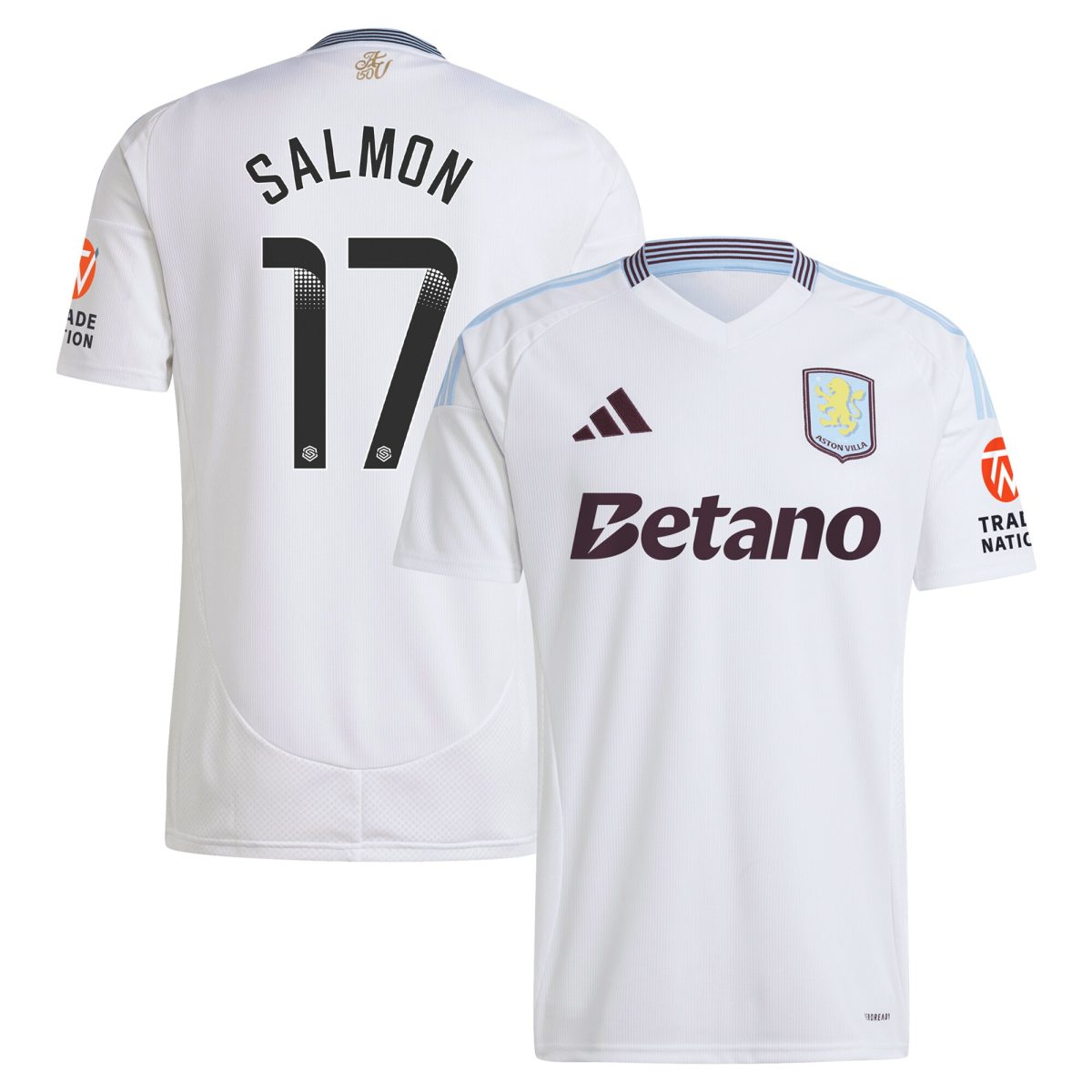aston villa wsl adidas away shirt 2024-25 with salmon 17 printing Collection | Authentic Aston Villa Shirts