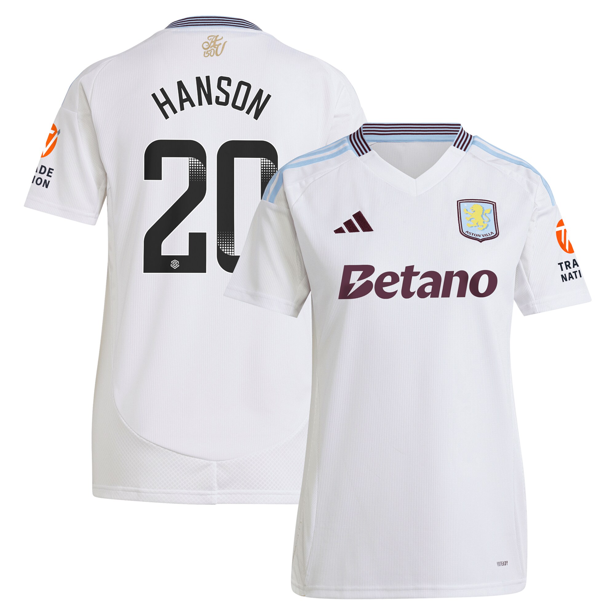 aston villa wsl adidas away shirt 2024-25 – womens with hanson 20 printing Collection | Authentic Aston Villa Shirts