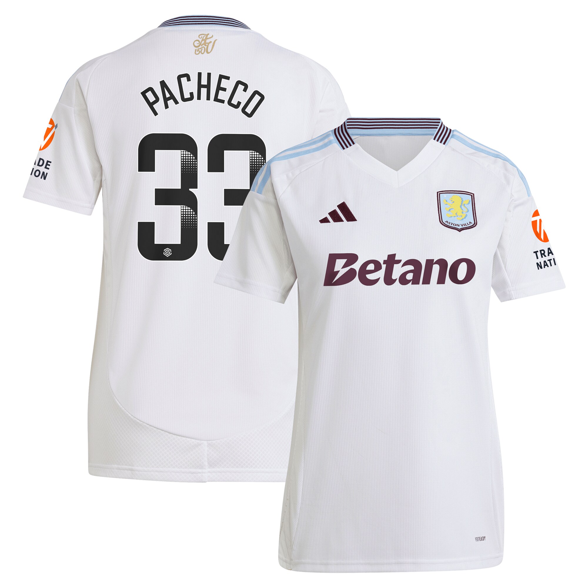 aston villa wsl adidas away shirt 2024-25 – womens with pacheco 33 printing Collection | Authentic Aston Villa Shirts